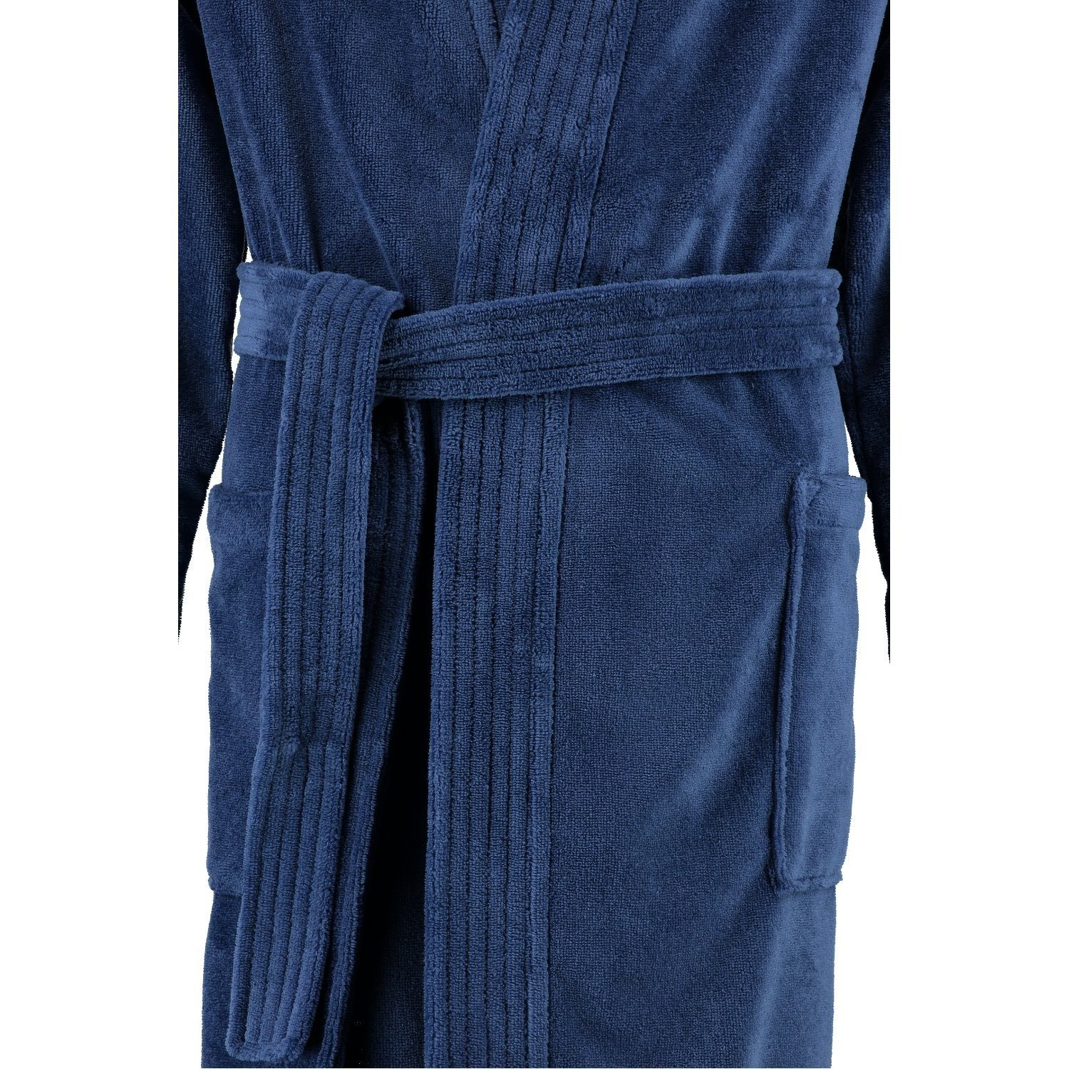 Cawö Home Cawö Herrenbademantel Gürtel, nachtblau Velours Baumwollmischung, Kimono-Kragen, Herren Qualität Kimonoform, Bademantel