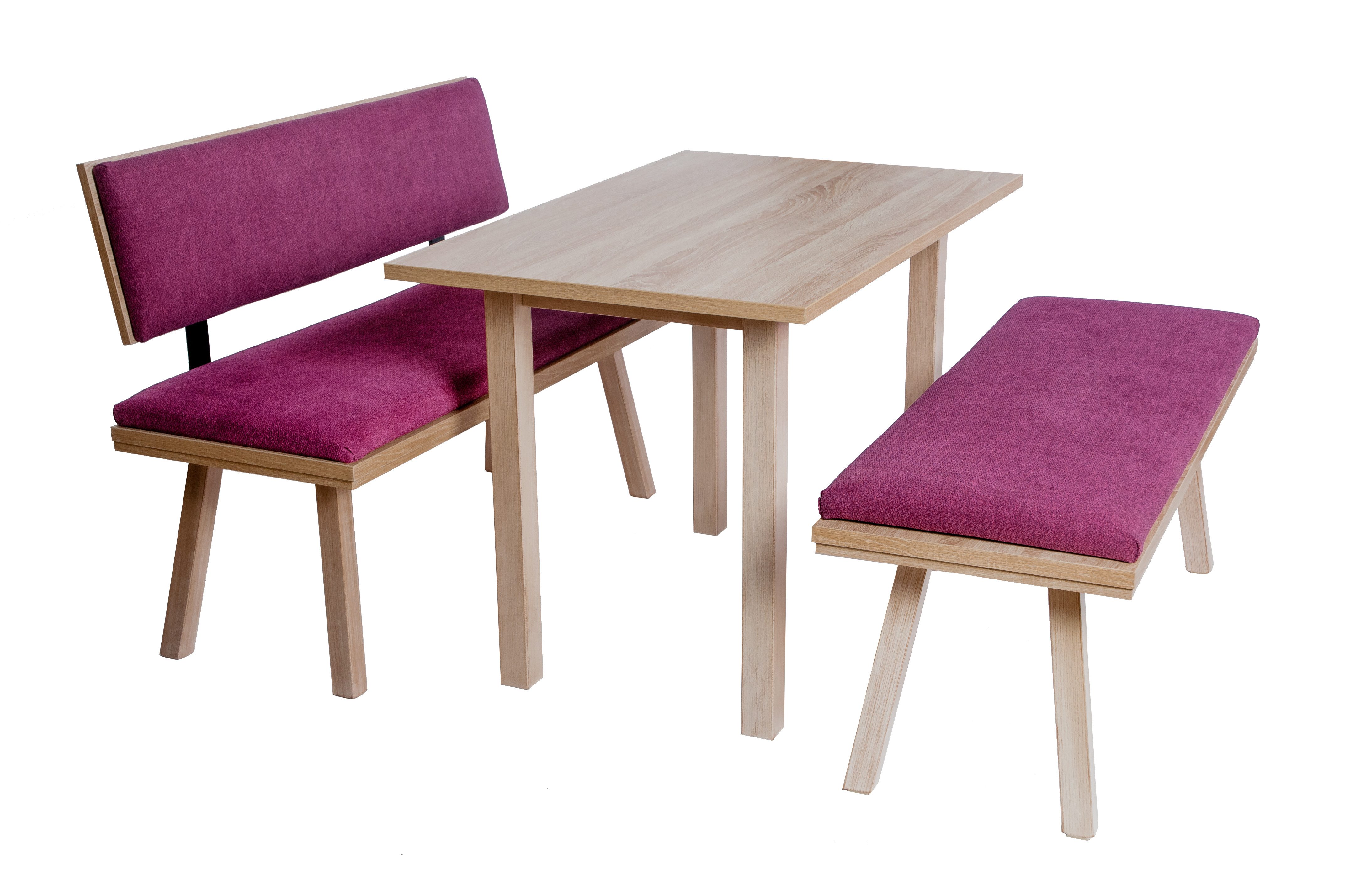 kundler home Eckbankgruppe 'Die Zeitlose' für Esszimmer oder Küche, 4-Fuß-Tisch, Füße Massivholz, (3-er Set), bestehend aus 1 Sitzbank mit Lehne, 1 Sitzbank, 1 Esstisch