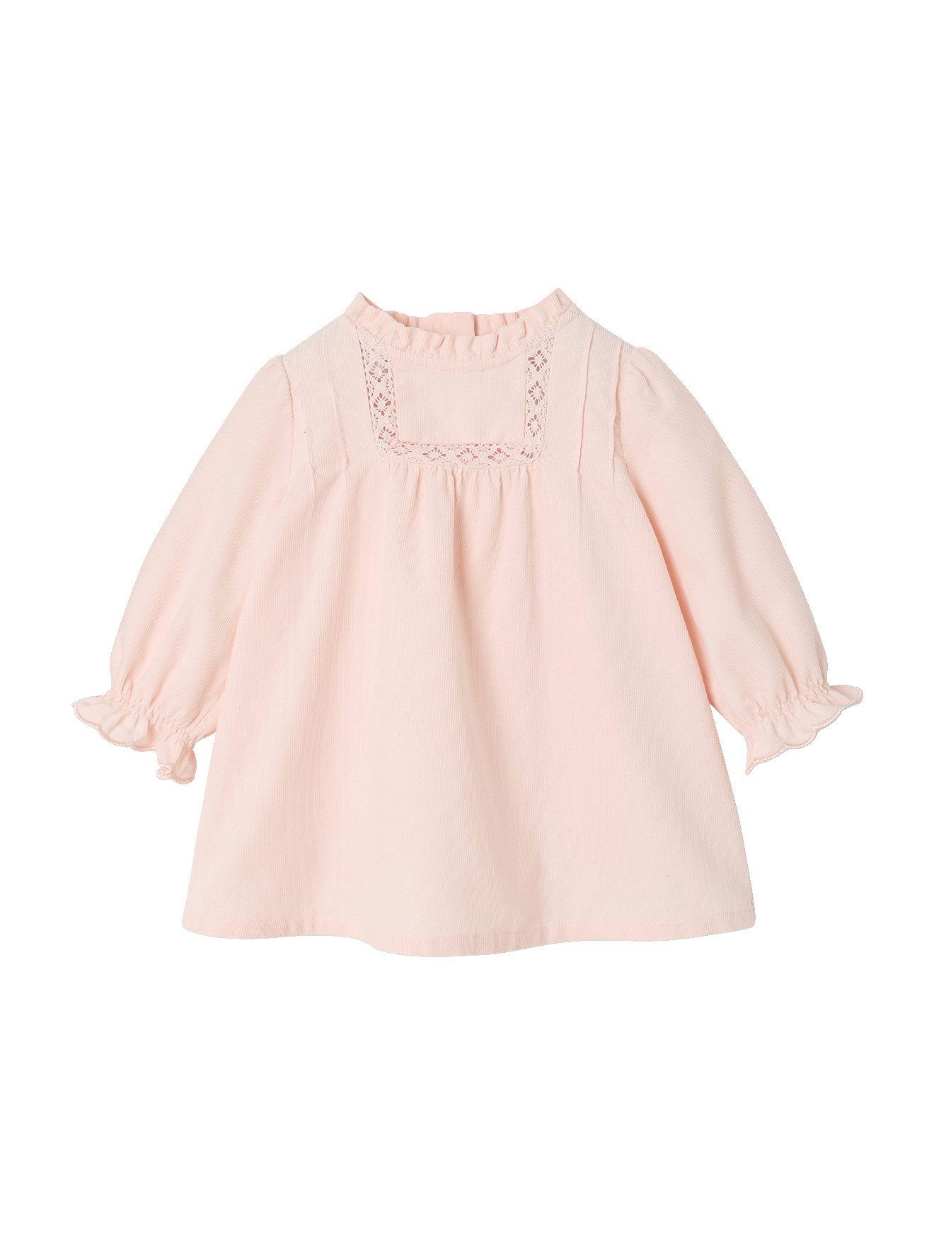 vertbaudet Minikleid Baby Kleid aus Feincord mit Spitze und Volants