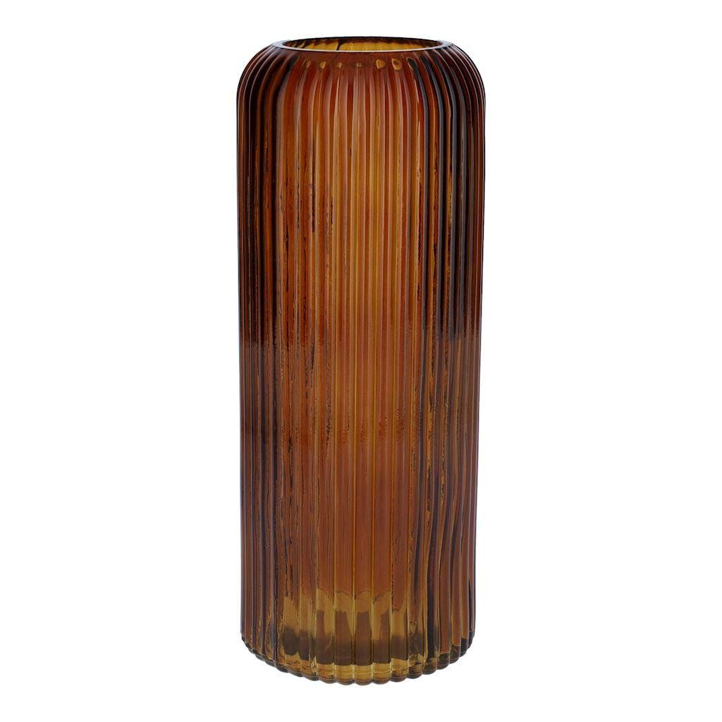 INNA-Glas Dekovase Dekovase ALBURGIS mit Rillen, Glas, orange-braun-klar, 25cm, Ø10cm