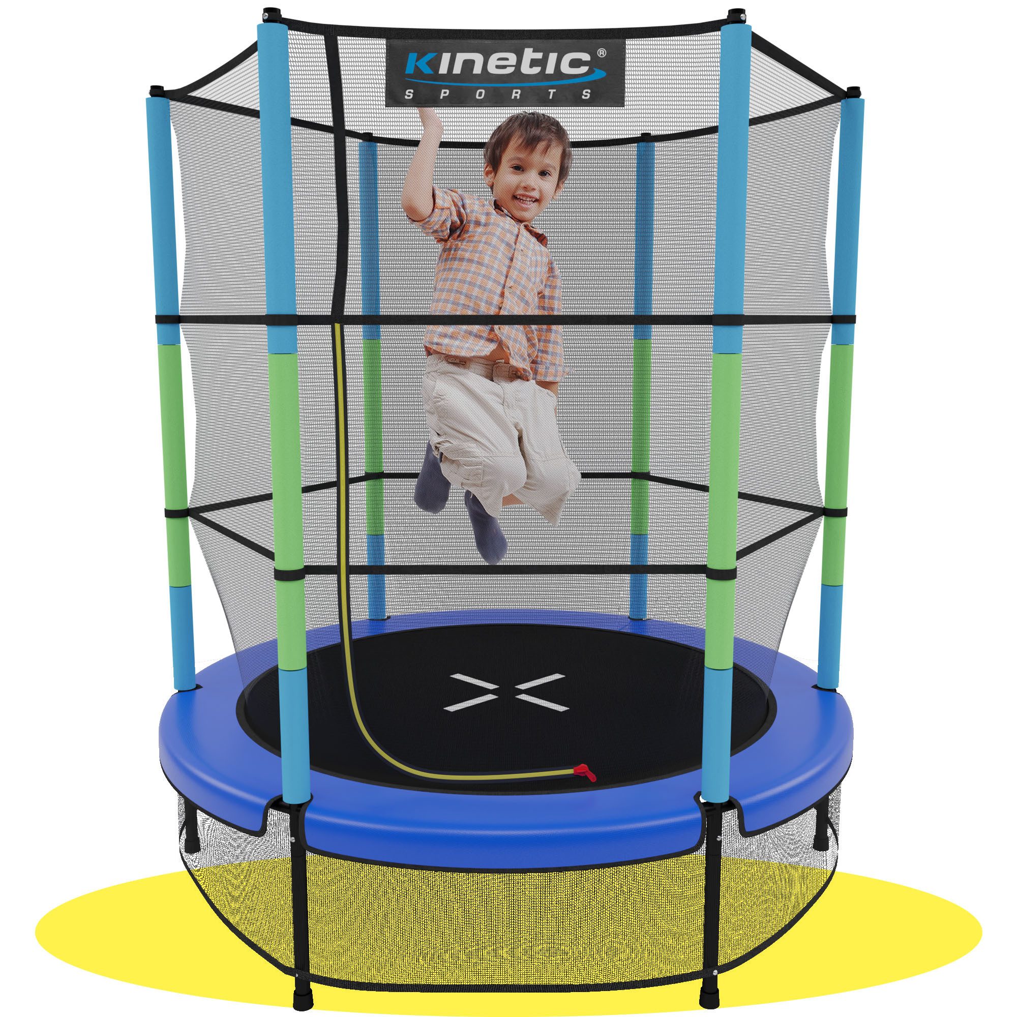 Kinetic Sports Gartentrampolin JUMPER 140, Ø 140 cm, Gummiseil Fun Jumper mit Sicherheitsnetz, Schutzpolster