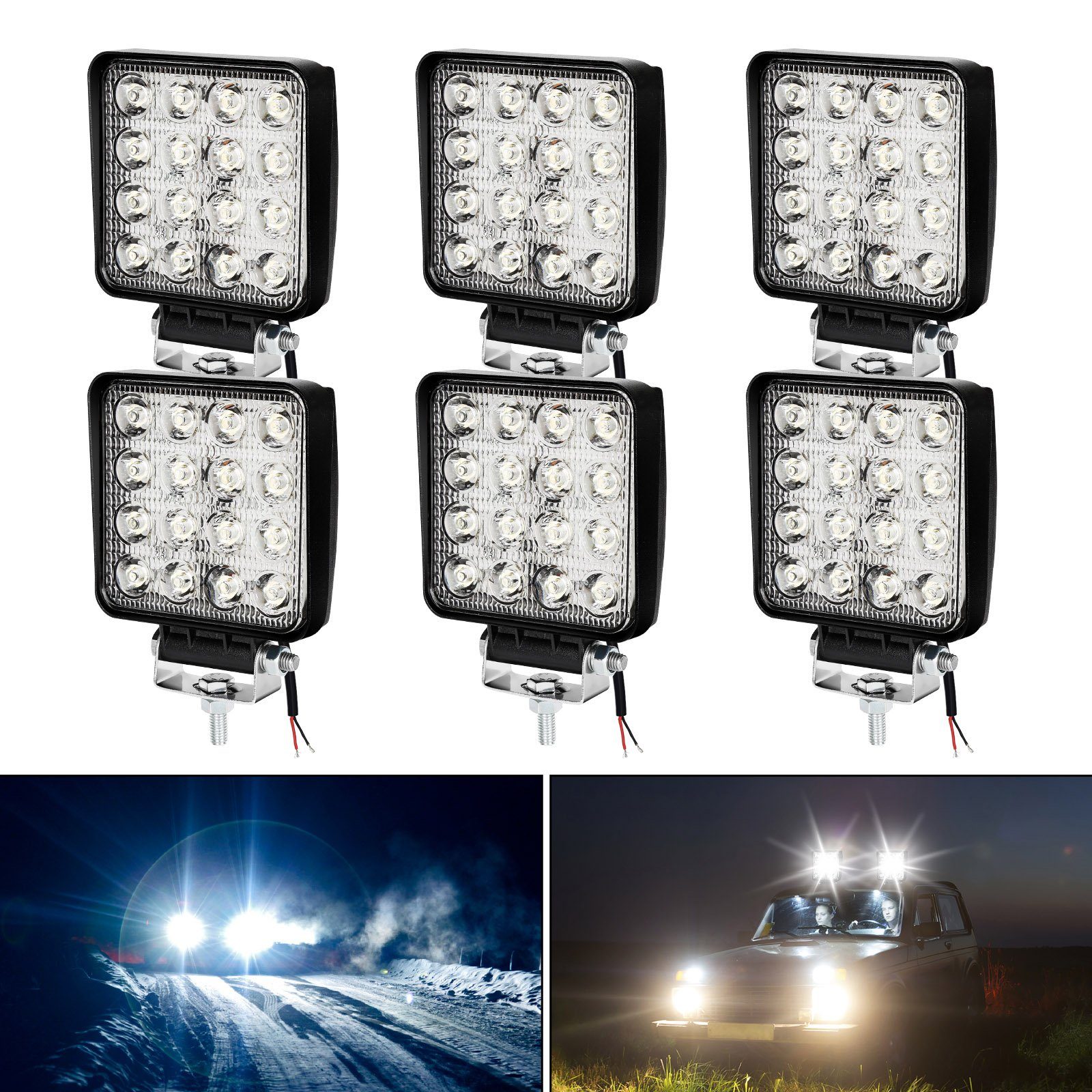 Lospitch LED Scheinwerfer 6x LED Arbeitsscheinwerfer 12V 24V LED Scheinwerfer  Traktor, für Offroad, SUV, ATV Rückfahrscheinwerfer IP67