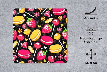 MuchoWow Gaming Mauspad Süßigkeiten - Muster - Erdbeere (1-St), Mousepad mit Rutschfester Unterseite, Gaming, 40x40 cm, XXL, Großes