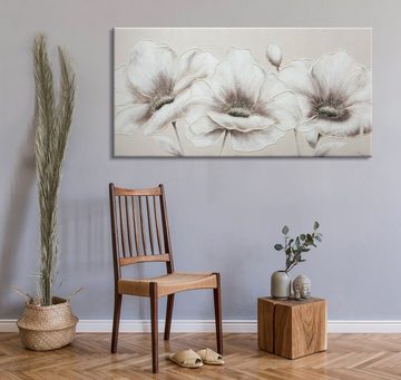 YS-Art Gemälde Blumen II, Blumen, Blumen auf Leinwand Bild Handgemalt Beige Weiß Schwarz