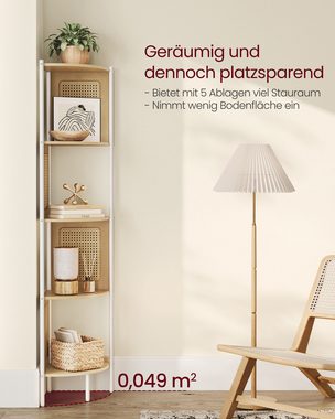 VASAGLE Eckregal, 5 Ebenen, Bücherregal mit Rattan-Seitenplatten, Standregal