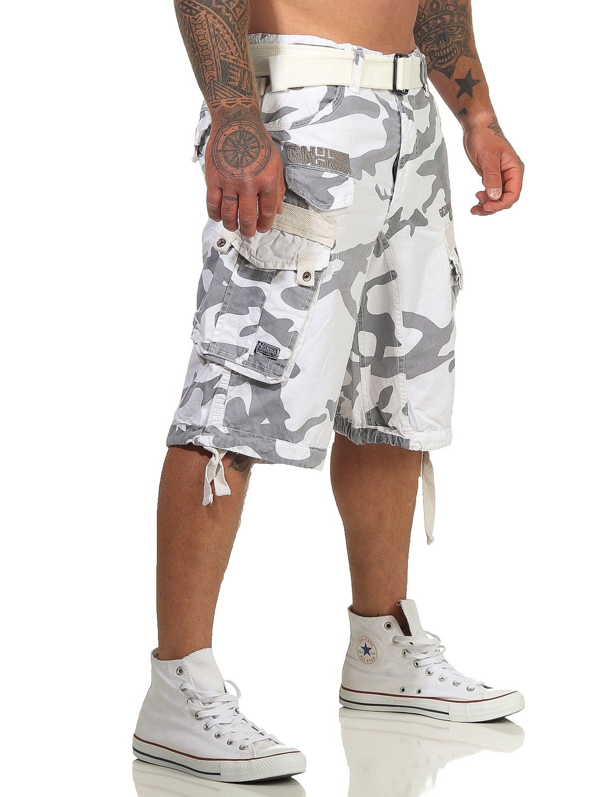 Geographical Norway Cargoshorts Herren Shorts mit abnehmbarem Gürtel (mit abnehmbarem Gürtel) in Unifarbe, mit Tunnelzug