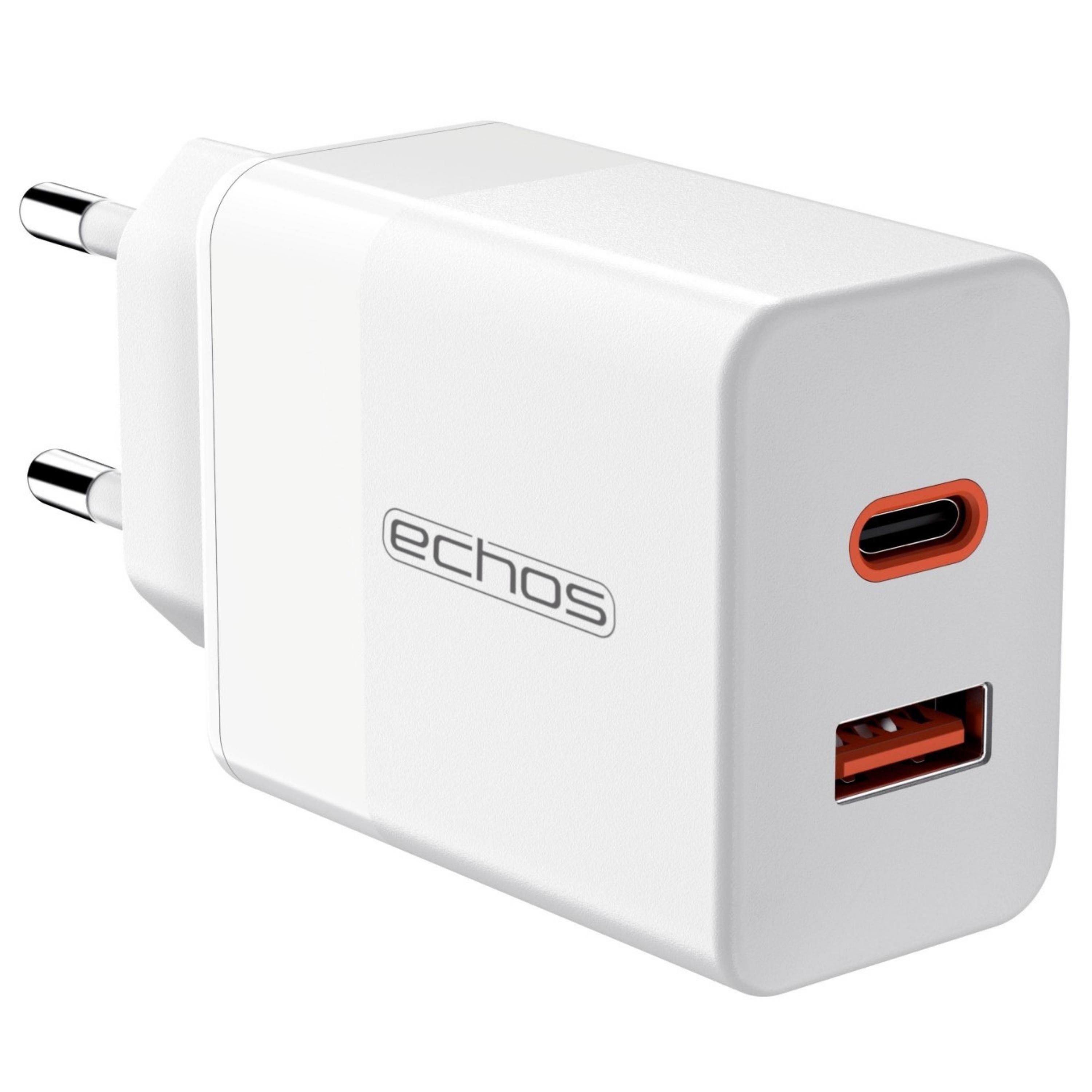 echos WLAN-Steckdose Eco-4044, Set, 33 Watt Schnellladegerät, Dualport, USB-C + USB-A, QC3.0, PD, PPS
