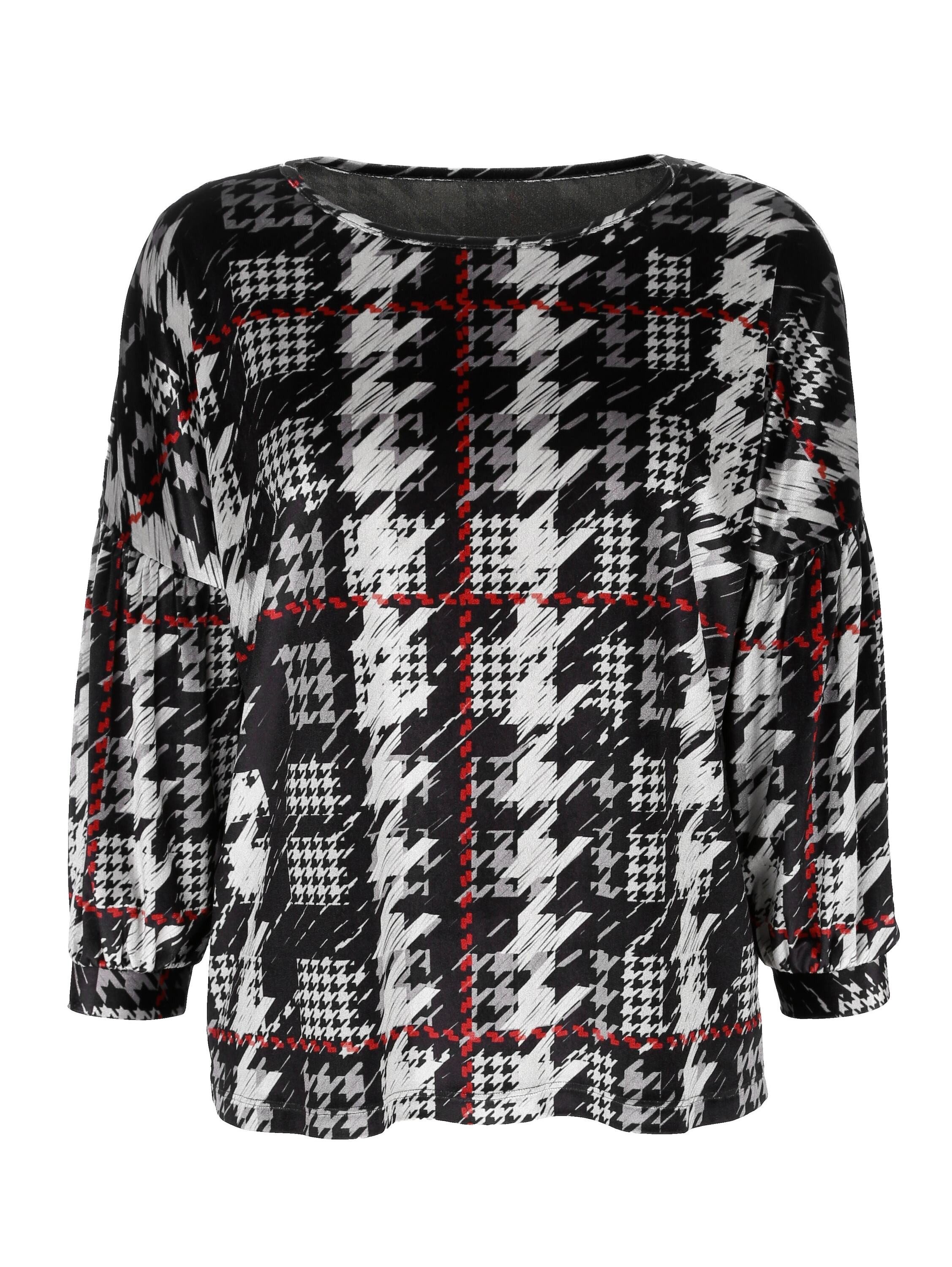 Print-Shirt Shirt mit Hahnentrittdessin