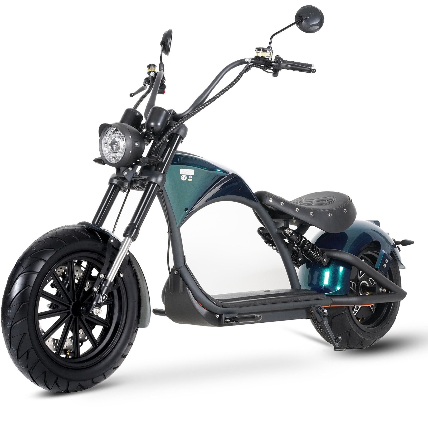 Vankel E-Motorroller M1P E-Chopper 2000W, 1800Wh, 80km Reichweite, Retro-Elektro-Scooter, 2000 W, 45 km/h, Straßenzugelassener E-Chopper für Stadt & Freizeit, & 200kg Zuladung