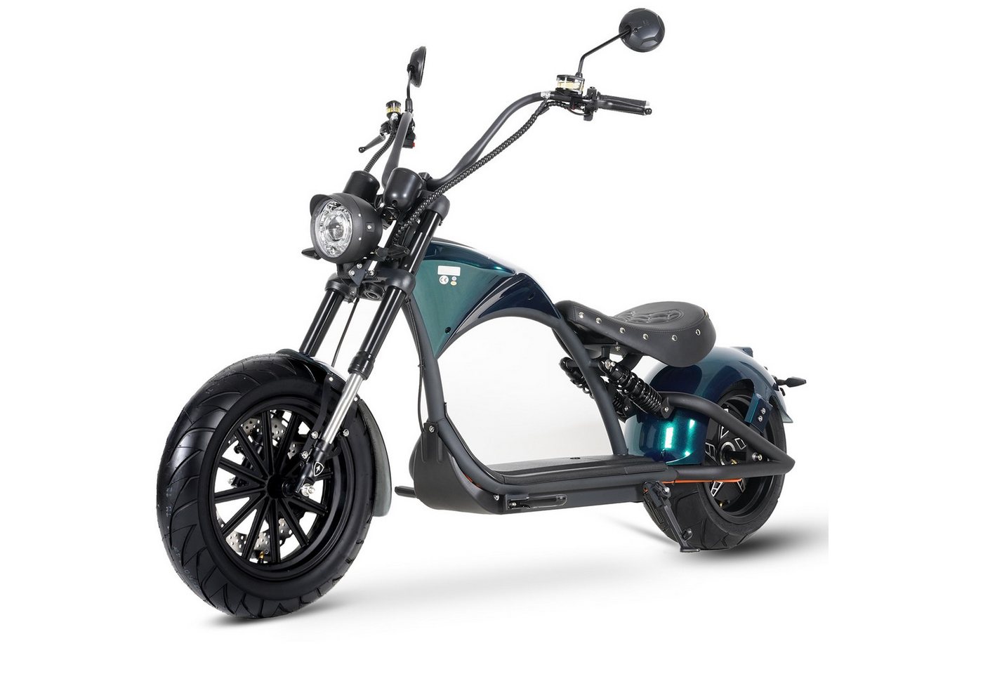 Vankel E-Motorroller M1P E-Chopper 2000W, 1800Wh, 80km Reichweite, Retro-Elektro-Scooter, 2000 W, 45 km/h, Straßenzugelassener E-Chopper für Stadt & Freizeit, & 200kg Zuladung