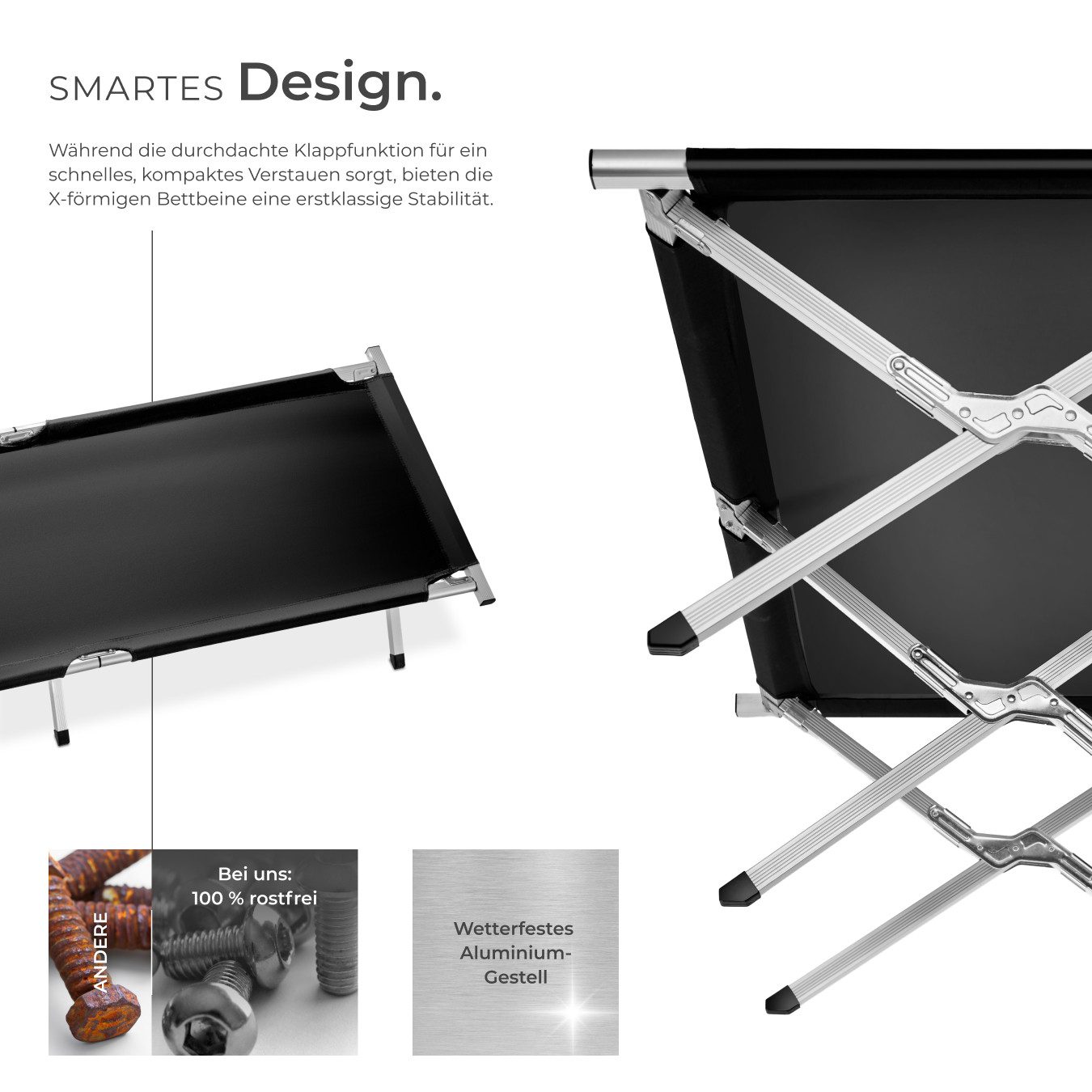 tectake Feldbett Gästebett aus Aluminium (1er Set, 1-St) klappbar