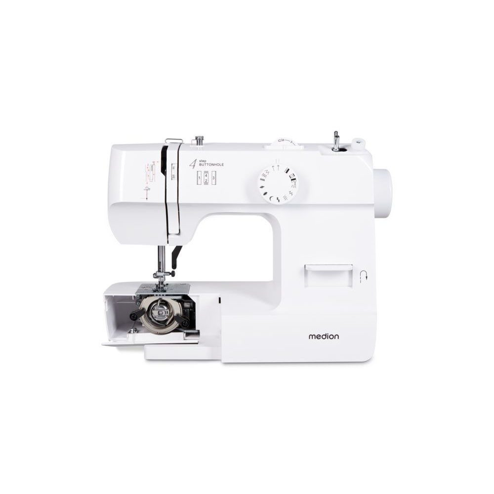 Medion® Nähmaschine SM70 (MD 11179), 12 Stichmuster, Rückwärtstaste, 70 Watt Motorleistung, 12 Programme, einstellbare Stichlänge, 4 Schritte Knopfloch, umfangreiches Zubehör