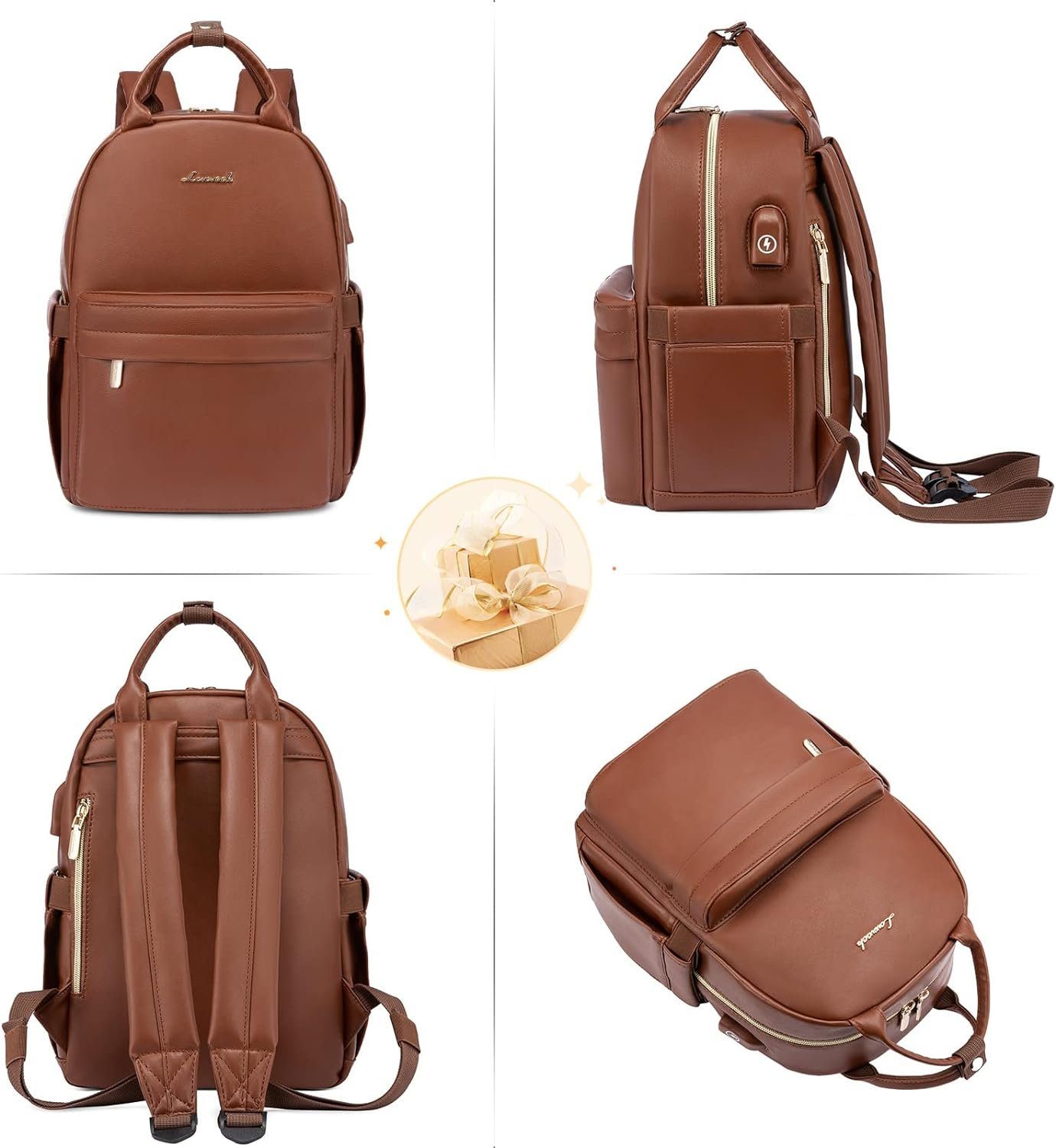 Elegant für Rucksack mit Kleiner Handtasche Reise), Daypack (Tagesrucksack Backpack Cityrucksack Damen Wasserdicht Rucksack Leder Casual LOVEVOOK Klein Mini USB