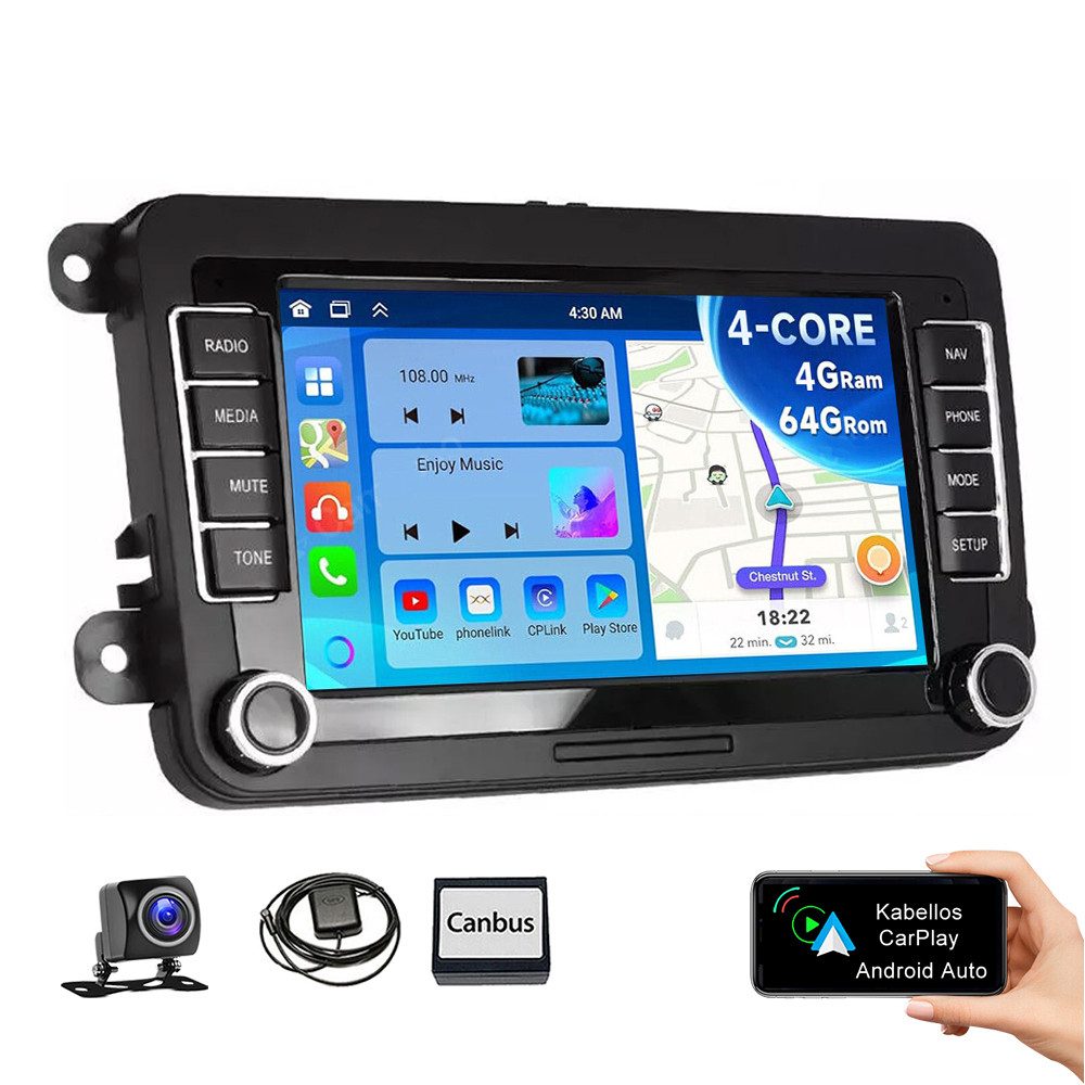 ESSGOO 7" Android 15 Für VW GOLF 5 6 Touran Polo Passat Caddy Seat Skoda EOS Autoradio (RDS, FM, DAB+ (optional), 2 DIN Carplay Android Auto Bluetooth EQ USB GPS Navi WIFI Touchscreen)