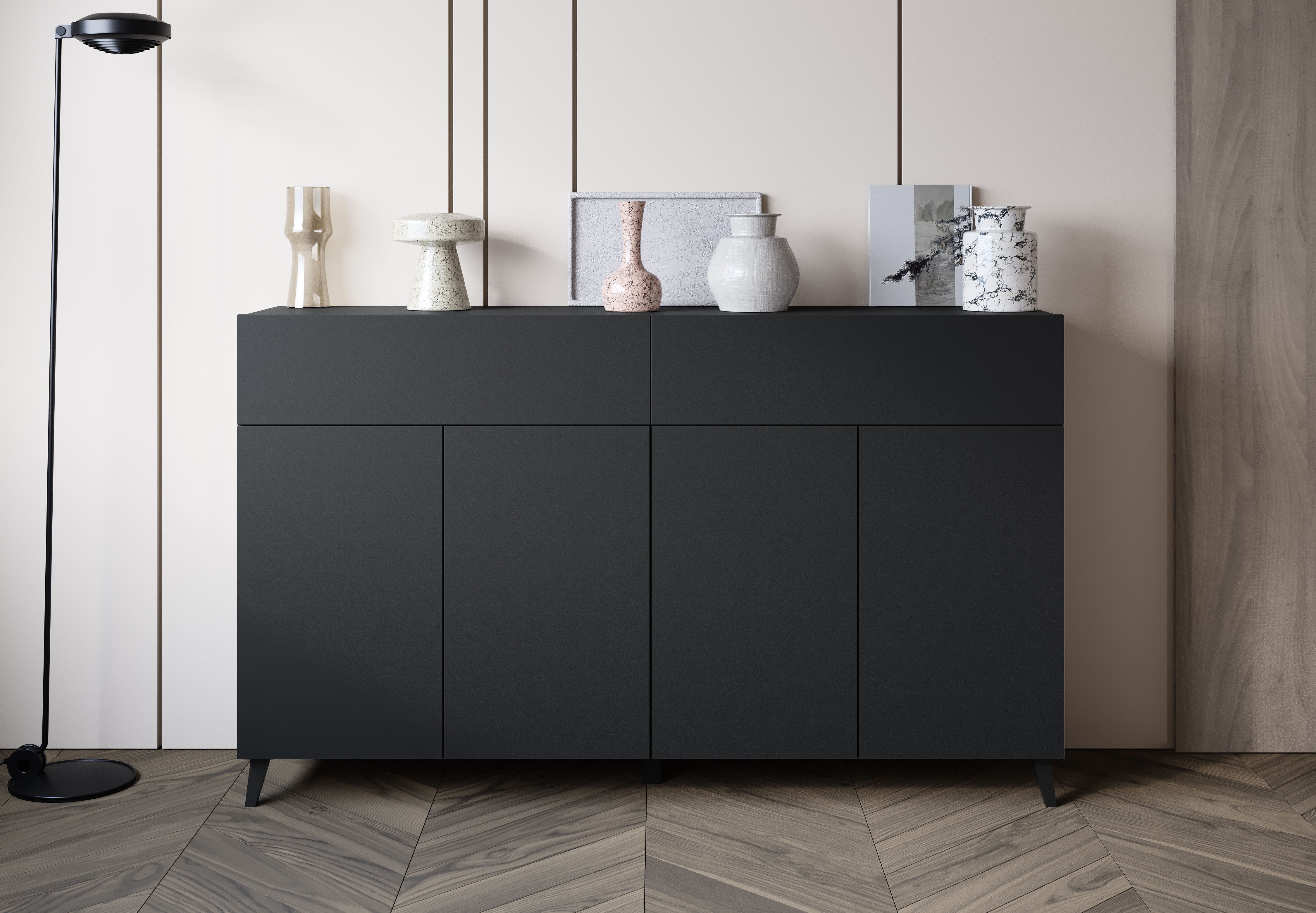 Home affaire Sideboard Phuket mit 4 Türen und 2 Schubladen, 160 cm breit (1 St), Grifflose Kommode mit Push-to-Open und viel Stauraum