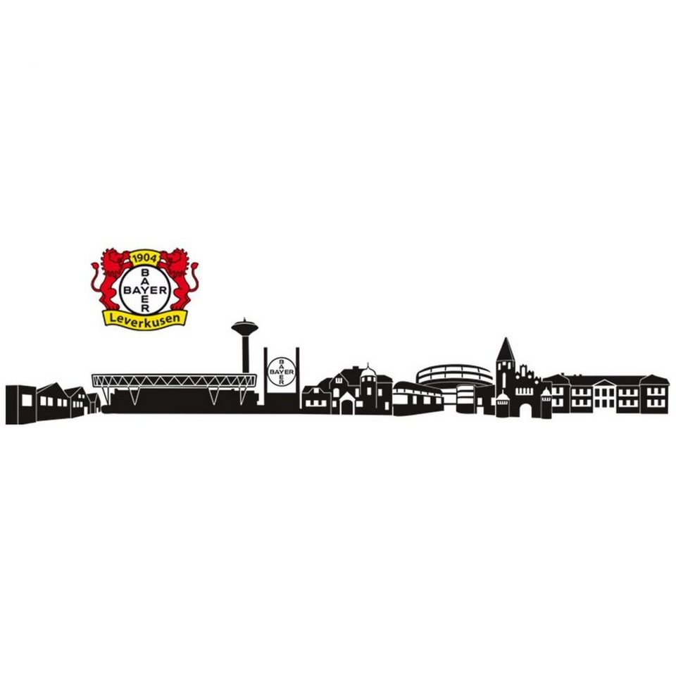 Bayer 04 Leverkusen Wandtattoo Fußball Wandtattoo Bayer 04 Leverkusen  Skyline Schwarz Logo Wappen Löwe, Wandbild selbstklebend, entfernbar