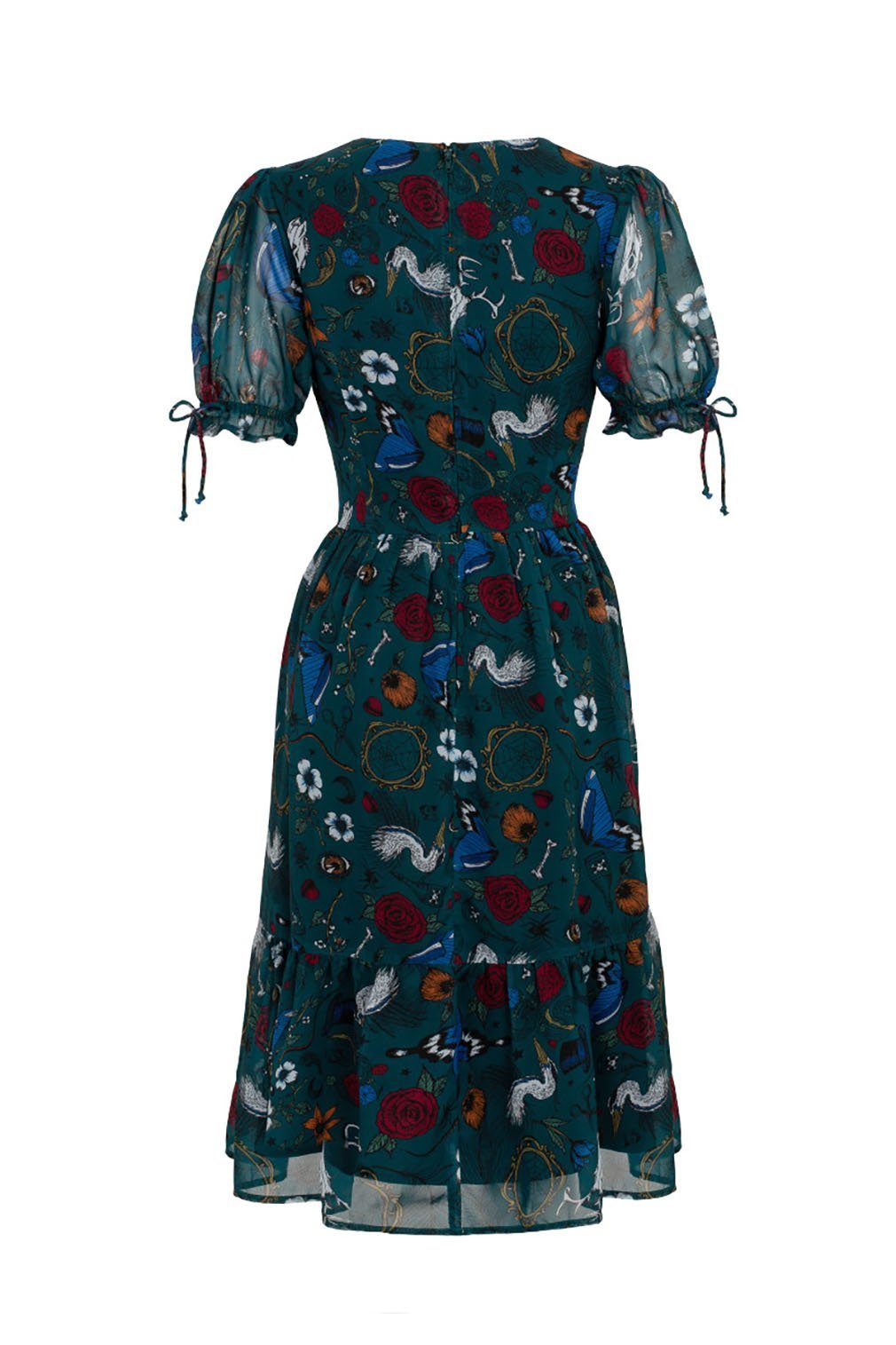 A-Linien-Kleid Dress Hell Teal Midi Bunny Vintage Retro Druck Blumen Sianna