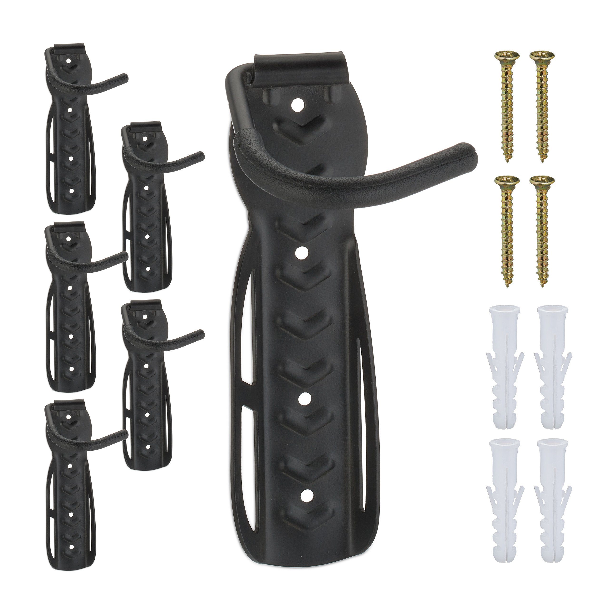relaxdays Fahrradwandhalterung Schwarze Fahrrad Wandhalterung 6er Set (6-tlg)