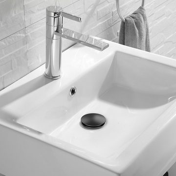 Auralum Ablaufventil Waschbecken Ablaufgarnitur POP UP mit Überlauf Waschtisch Edelstahl, 1 1/4 Zoll, Farbe schwarz
