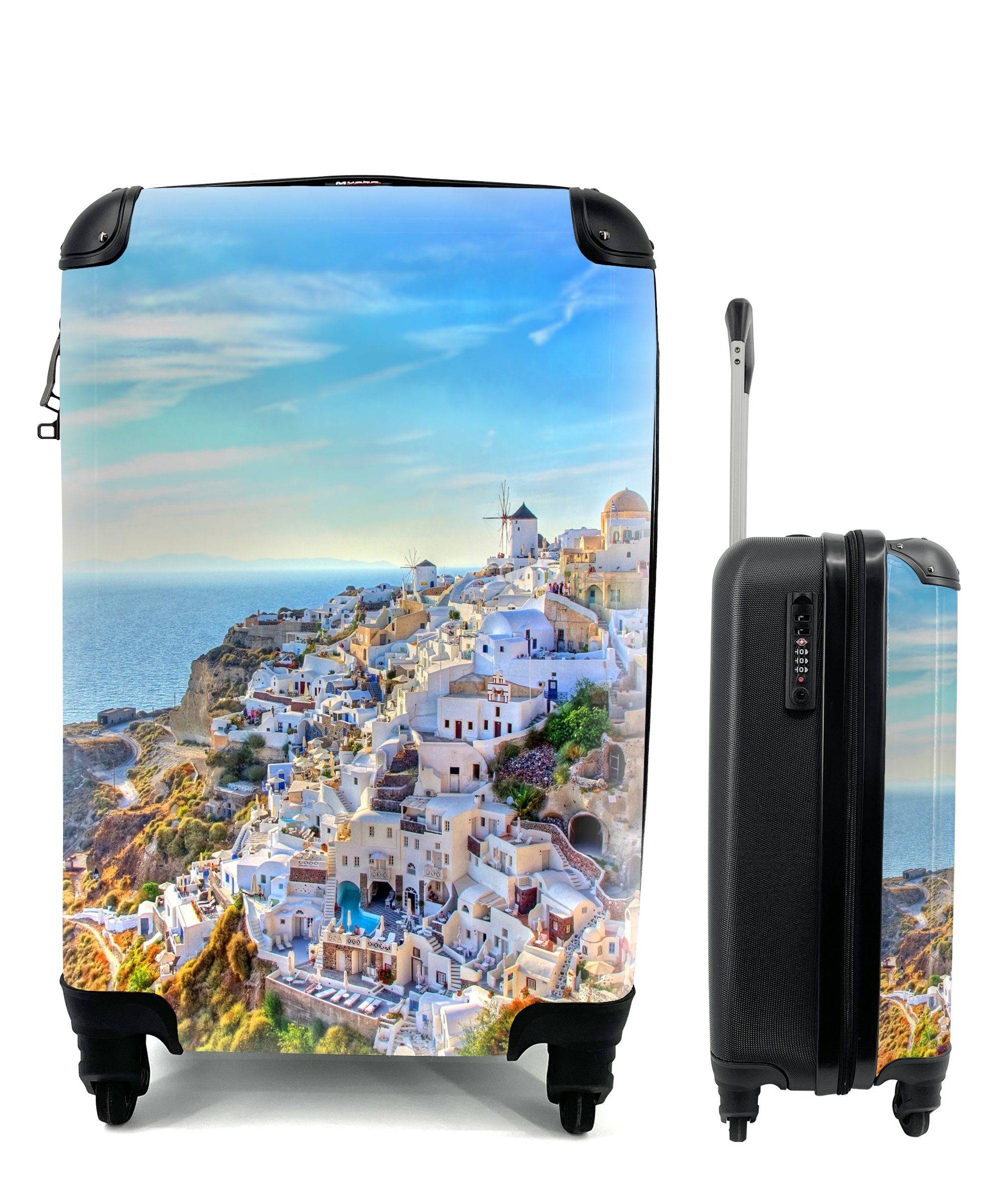 4 Trolley, Handgepäck Reisekoffer mit Reisetasche von Santorin Ferien, Handgepäckkoffer Berge für Griechenland, MuchoWow Rollen, rollen,