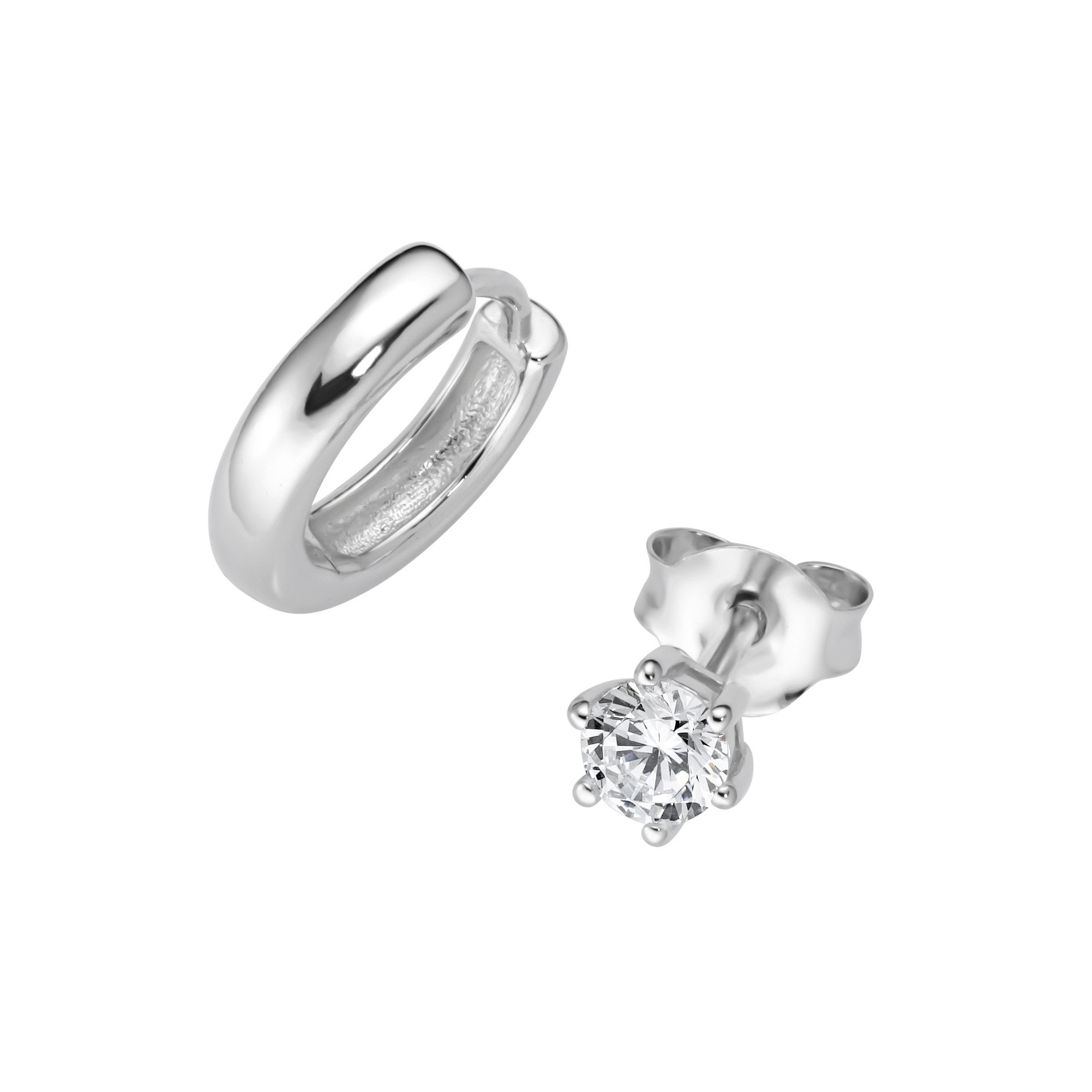 Smart Jewel Ohrstecker-Set Ohrstecker und Klappcreole, Silber 925