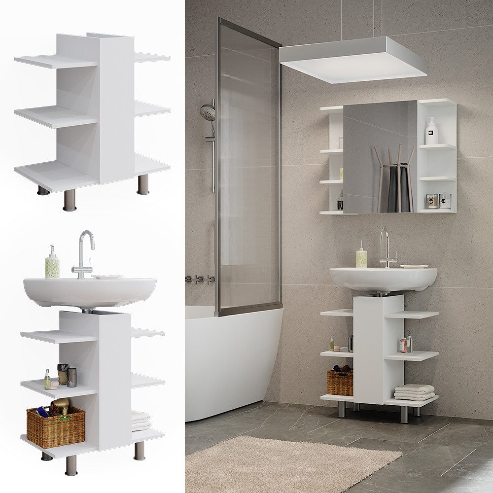 Vicco Waschbeckenunterschrank Fynn, Weiß, 60 x 70 cm mit 6 Ablagen (1-St) – Bild 2 von 5