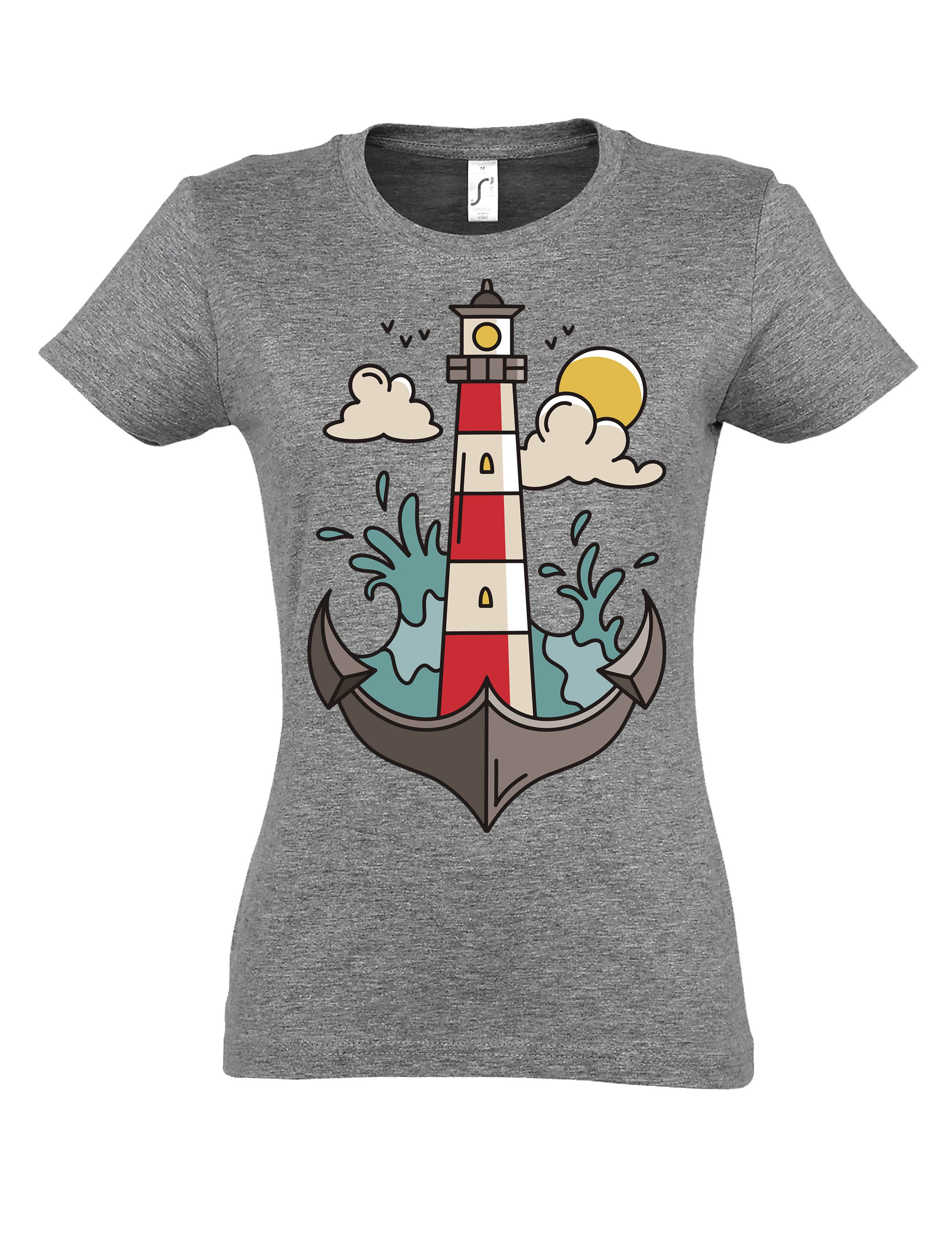Print-Shirt "Anker Leuchtturm" Damen T-Shirt mit Lustigen Print Geschenk Statement