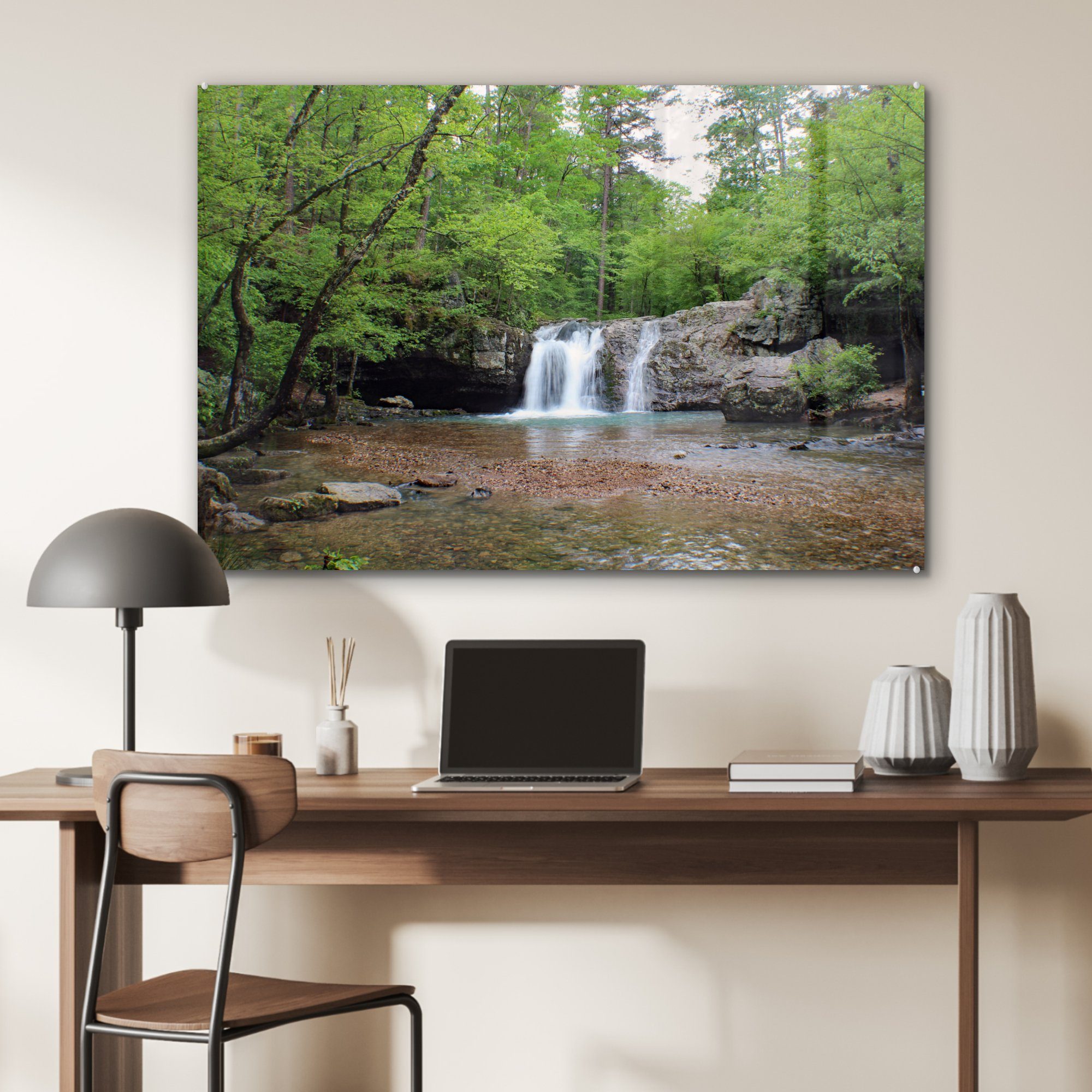 MuchoWow Acrylglasbild Arkansas, Wasserfall in & Schlafzimmer St), Wohnzimmer (1 Acrylglasbilder