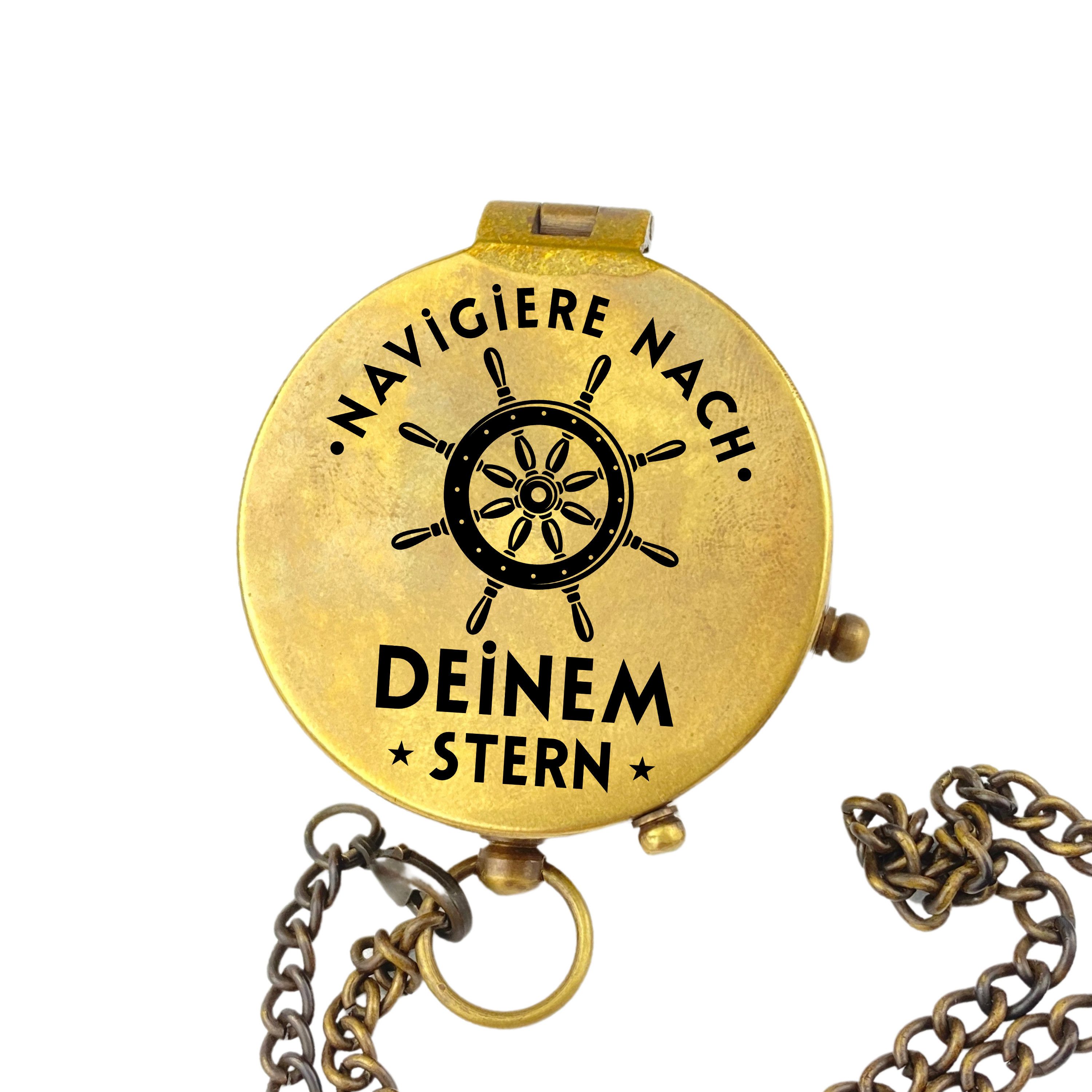 Lasernauten Kompass Kompass Vintage Optik mit Gravur auf dem Deckel Maritim diverse Motive, Kompass aus Messing in Vintage Optik
