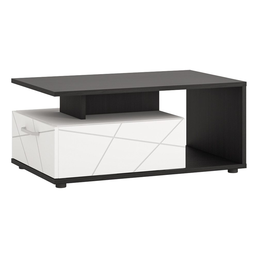 Lomadox Couchtisch VISALIA-129, Sofatisch in weiß Hochglanz mit Eiche schwarz