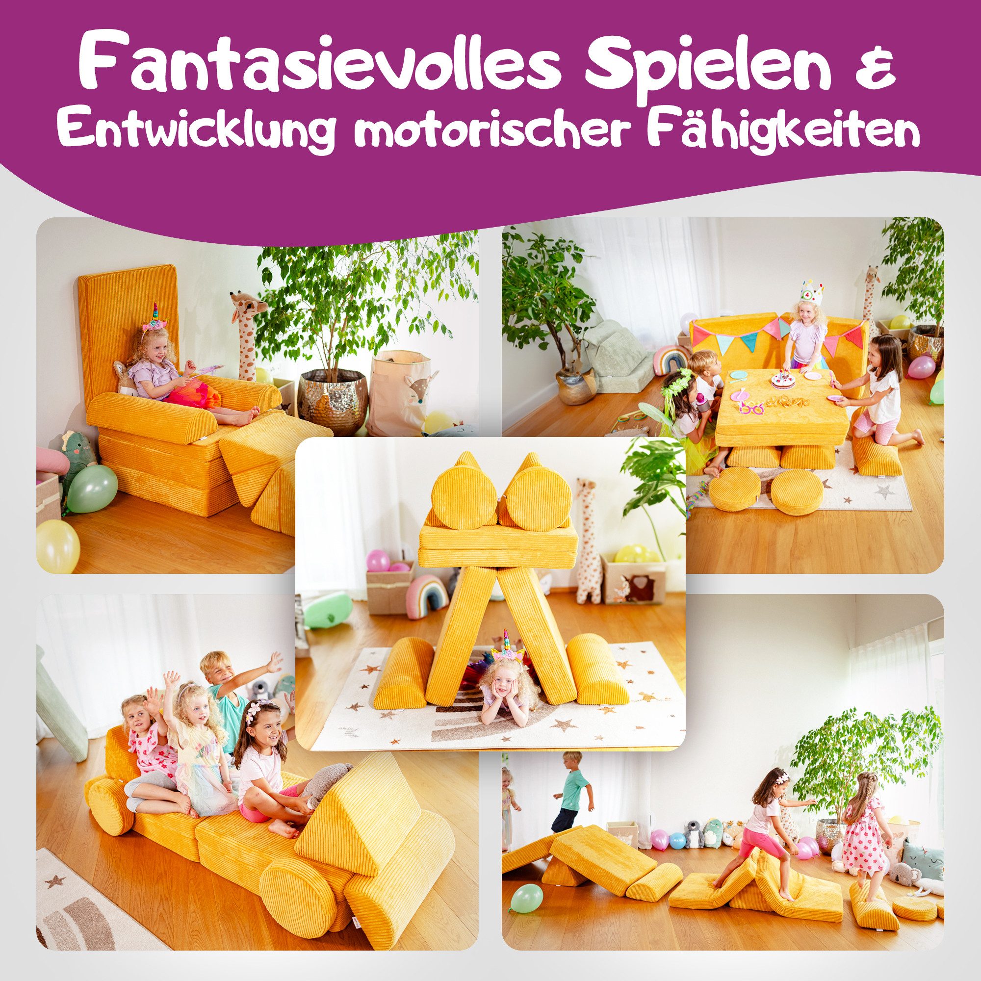 Linodino Kindersofa Spielsofa I Schaumstoff Stapelsteine für Kinder I Kindercouch, 3 Jahre Garantie – Bild 2 von 5