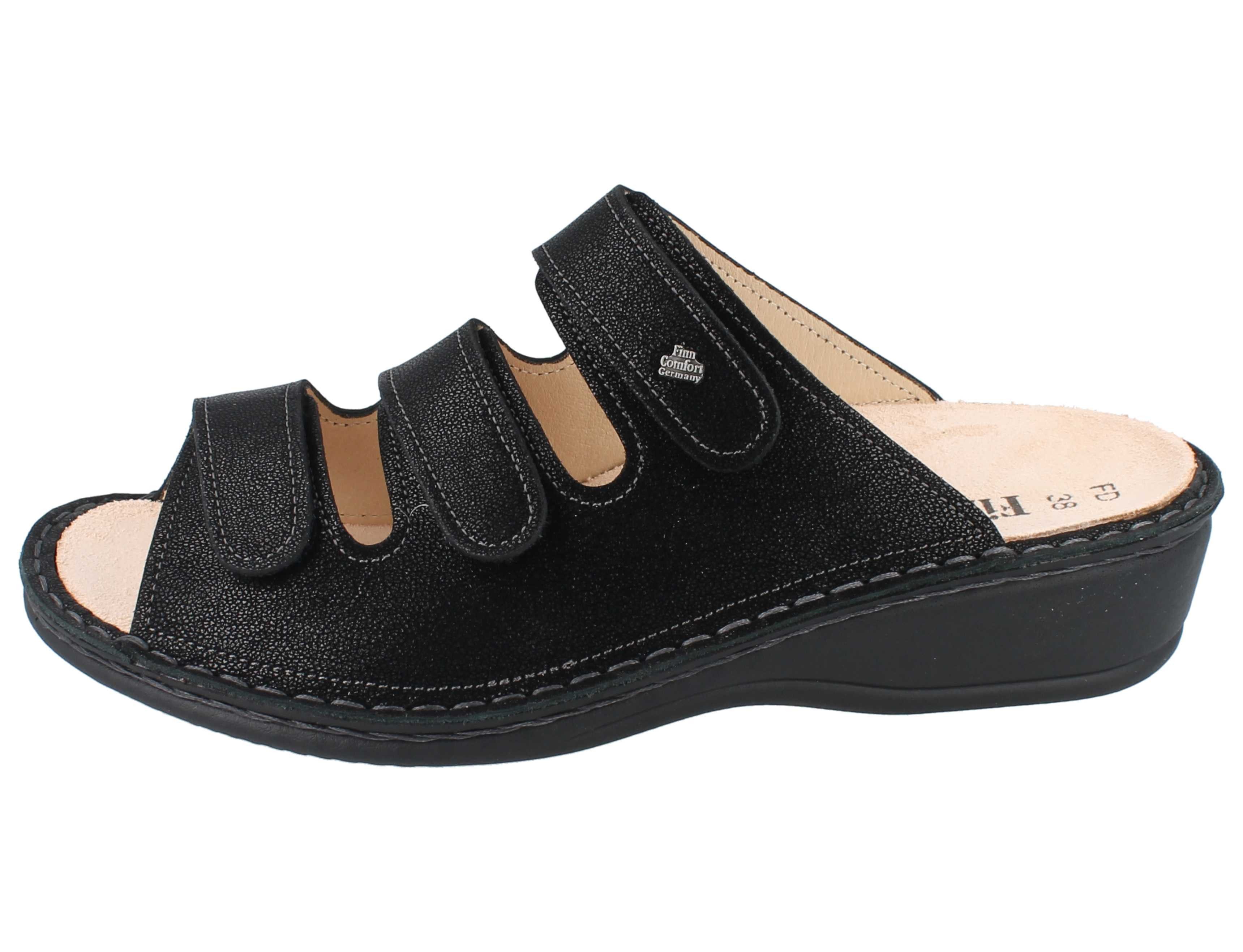 Finn Comfort FINN COMFORT Pisa Damen Pantolette schwarz black bedrucktes Pantolette Wechselfußbett