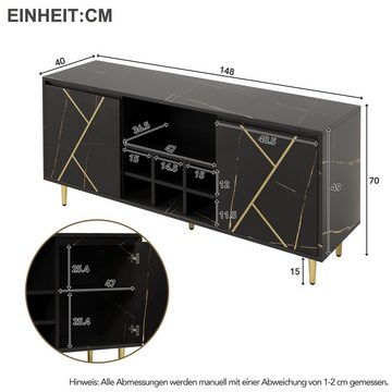 Merax Sideboard mit Weinablagen und großen Stauraum, mit Weinablagen, Kommode mit Metallbeine, Anrichte, B:148cm