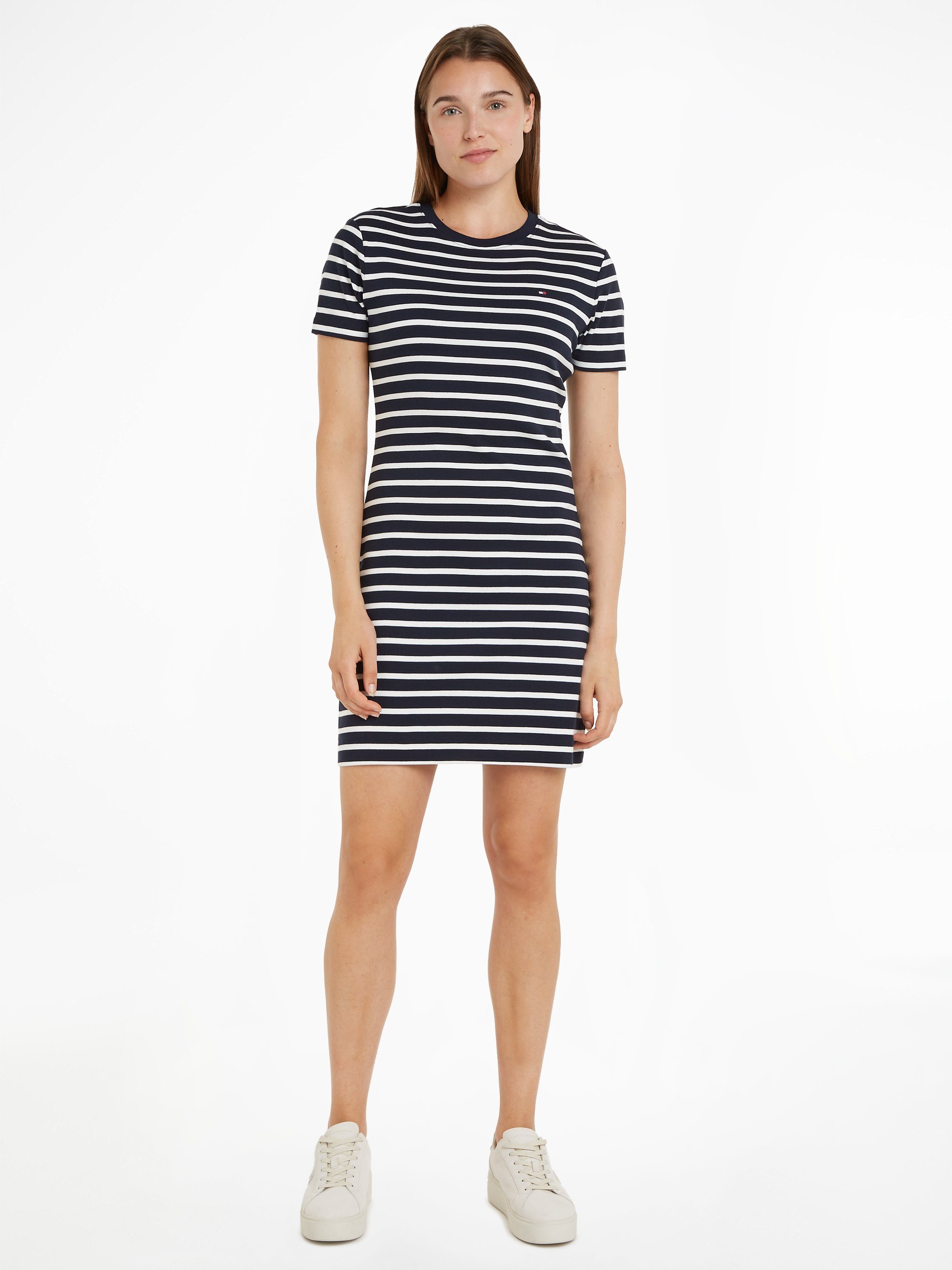 Tommy Hilfiger Shirtkleid NEW CODY STR SLIM KNEE DRS SS mit allover Streifendessin, Logo-Flag