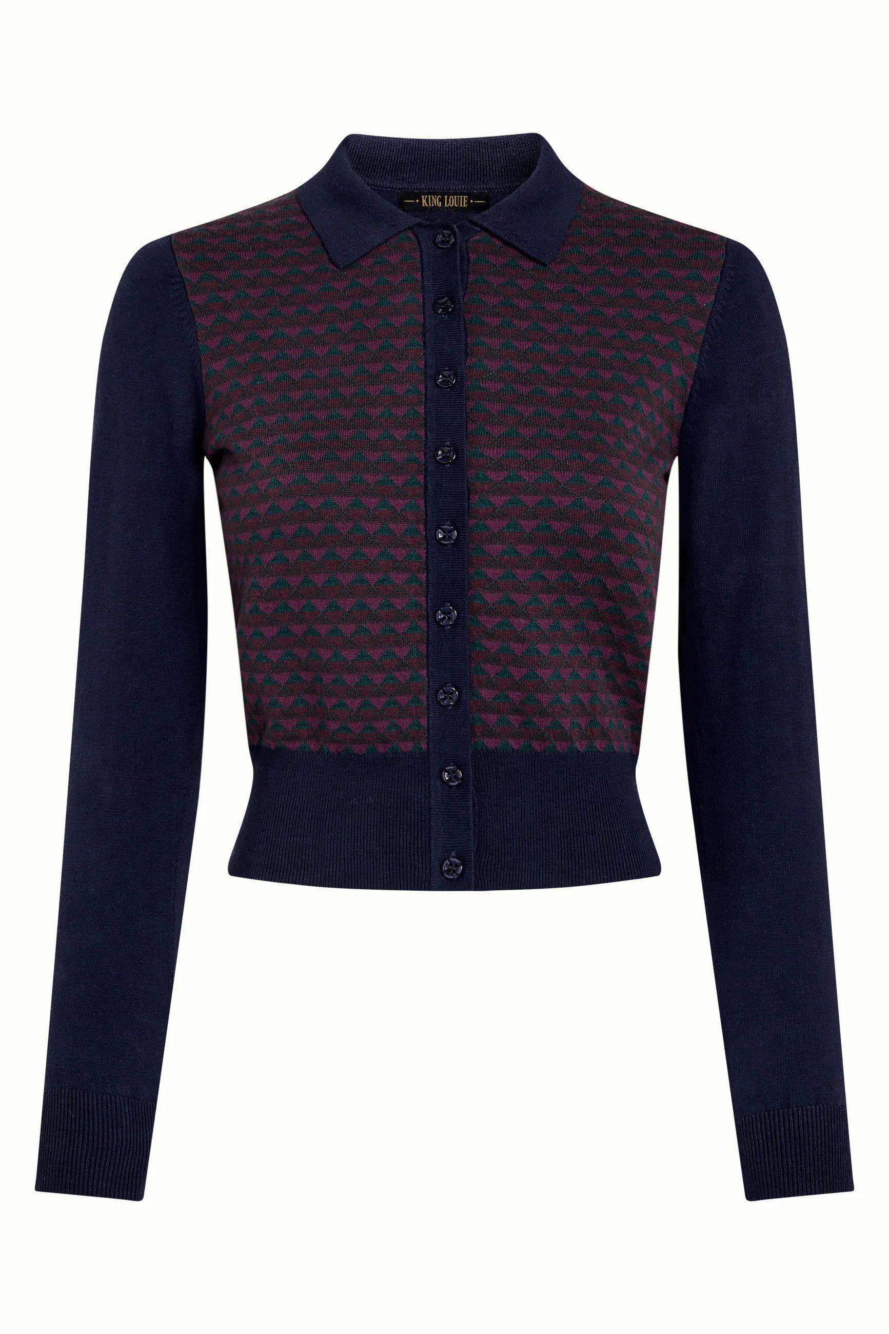 King Louie Strickjacke - Modischer Strickcardigan mit Blusenkragen für Damen