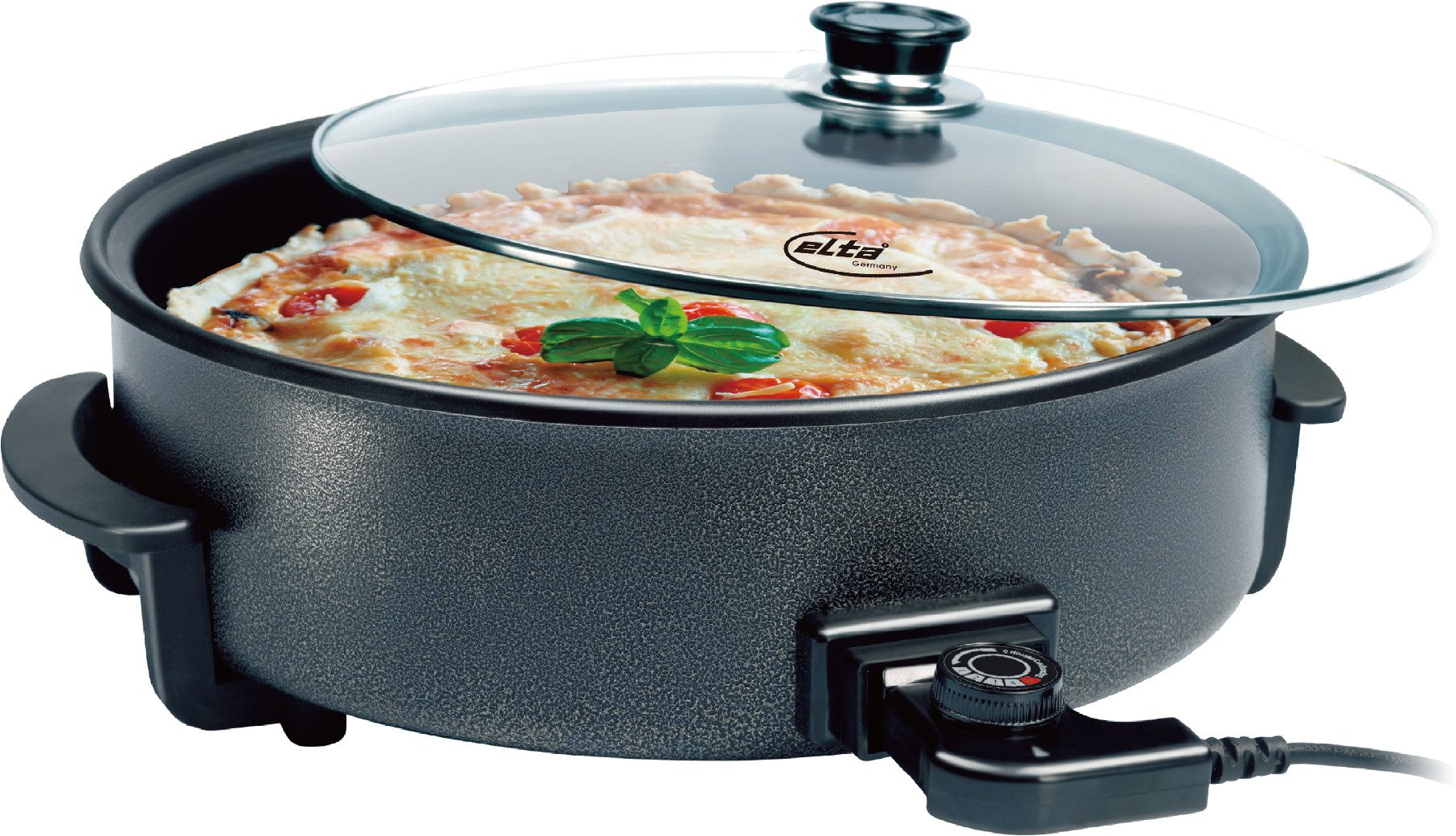 Elta Elektrische Pizzapfanne, 1500 W, 9 cm hoher Rand, 42 cm Durchmesser