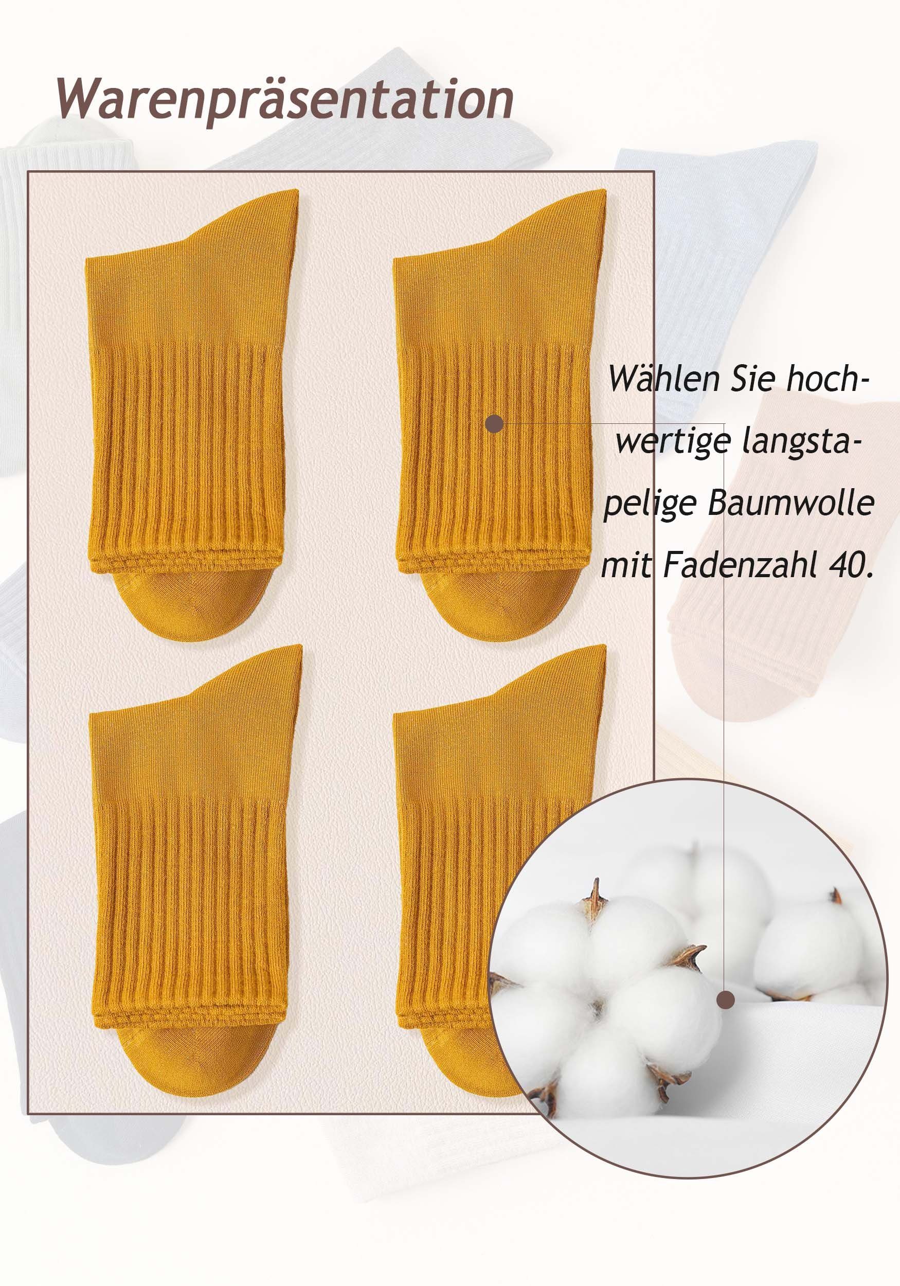 MAGICSHE Basicsocken 100% Baumwolle Basicsocken Herren (8-Paar) Gelb Einfarbig für mit