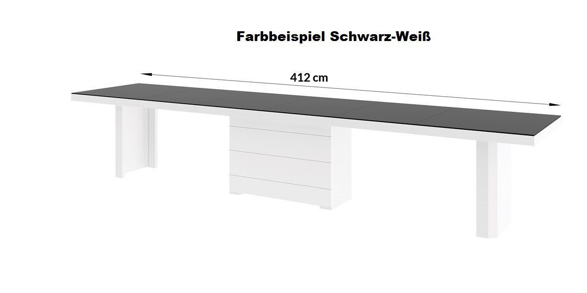 HE-444 Hochglanz / Esstisch - 412cm designimpex Design Cappuccino Weiß XXL ausziehbar160