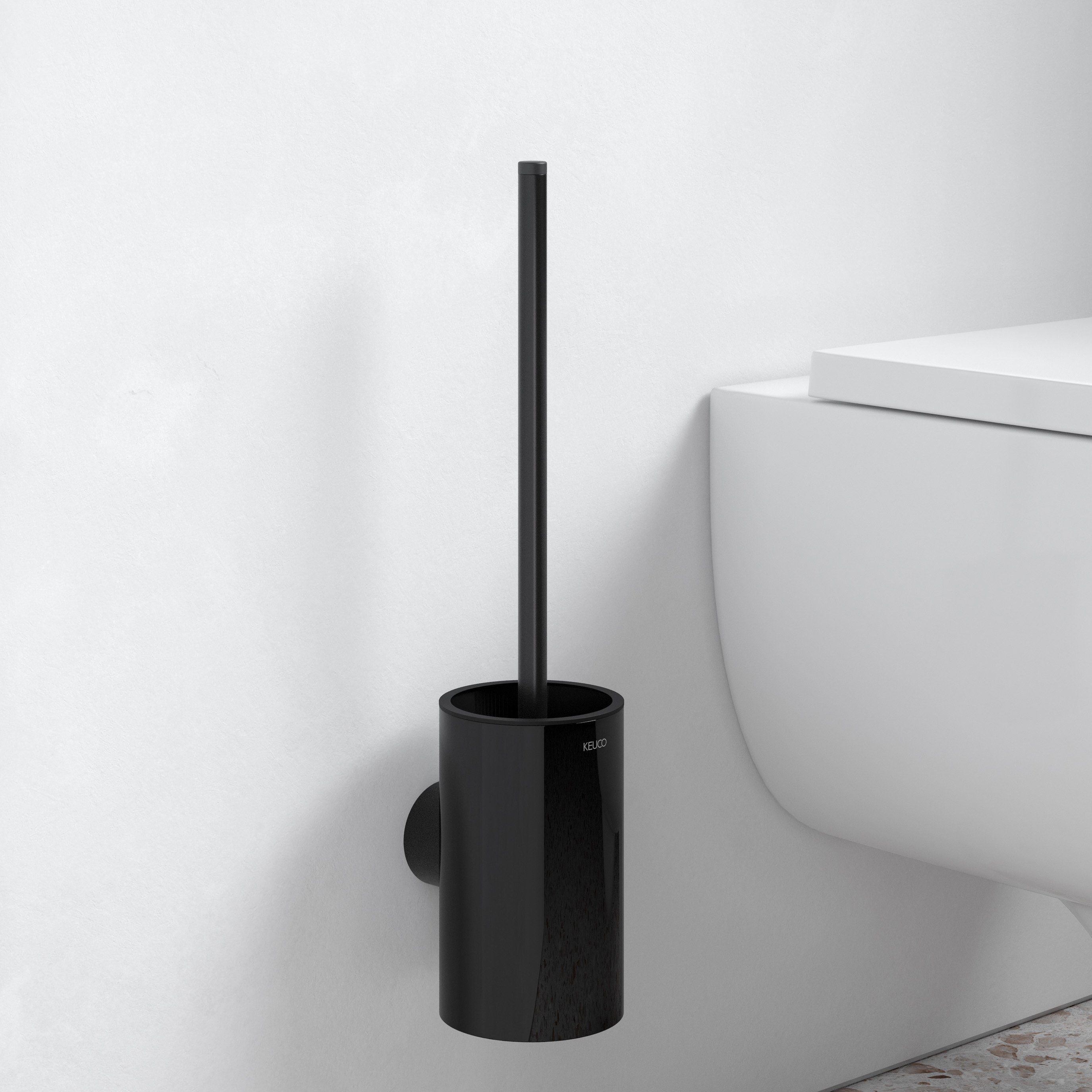 Keuco WC-Reinigungsbürste REVA, (Vormontiert), Metall, zum Kleben, schwarz matt, Kunststoff-Einsatz, Wandmontage