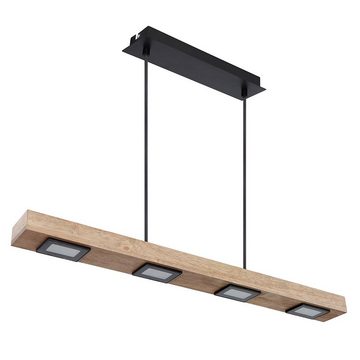 etc-shop LED Pendelleuchte, LED-Leuchtmittel fest verbaut, Warmweiß, Pendelleuchte Holz lang Holzlampe hängend Hängeleuchte Glas satiniert