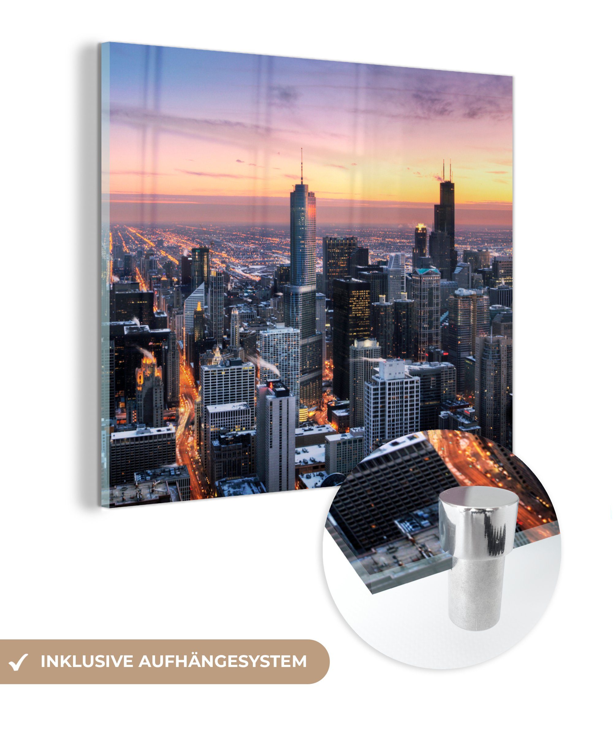Wandbild Sonnenuntergang, and Glasbilder auf International auf St), MuchoWow Glas - - Bilder bei Das Wanddekoration Tower (1 Foto Hotel Trump Acrylglasbild - Glas