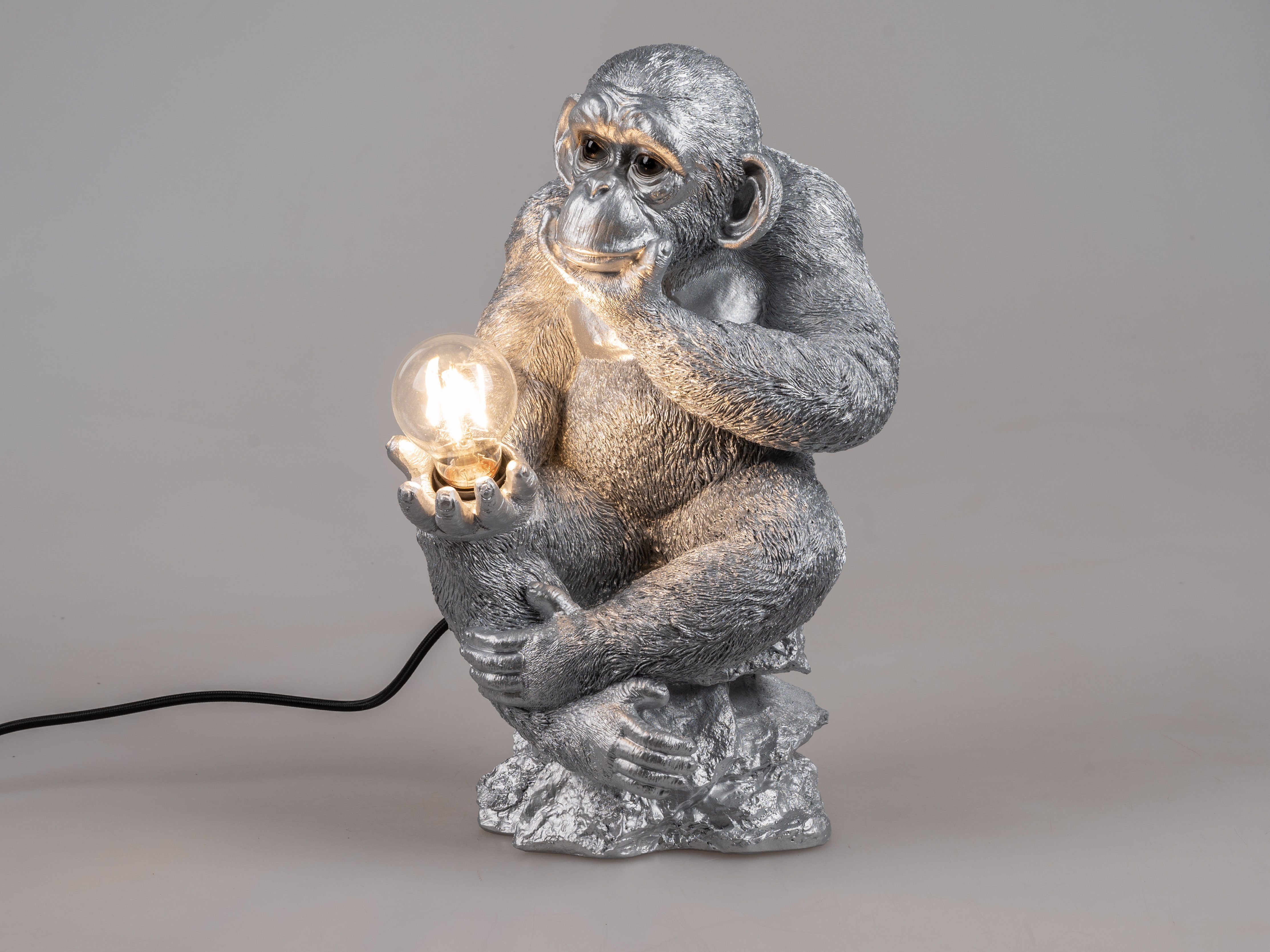 formano Schreibtischlampe Monkey Business: Stimmungslampe 41 cm x 25 cm antik-silbernen Affen, wechselbar, Dekolampe