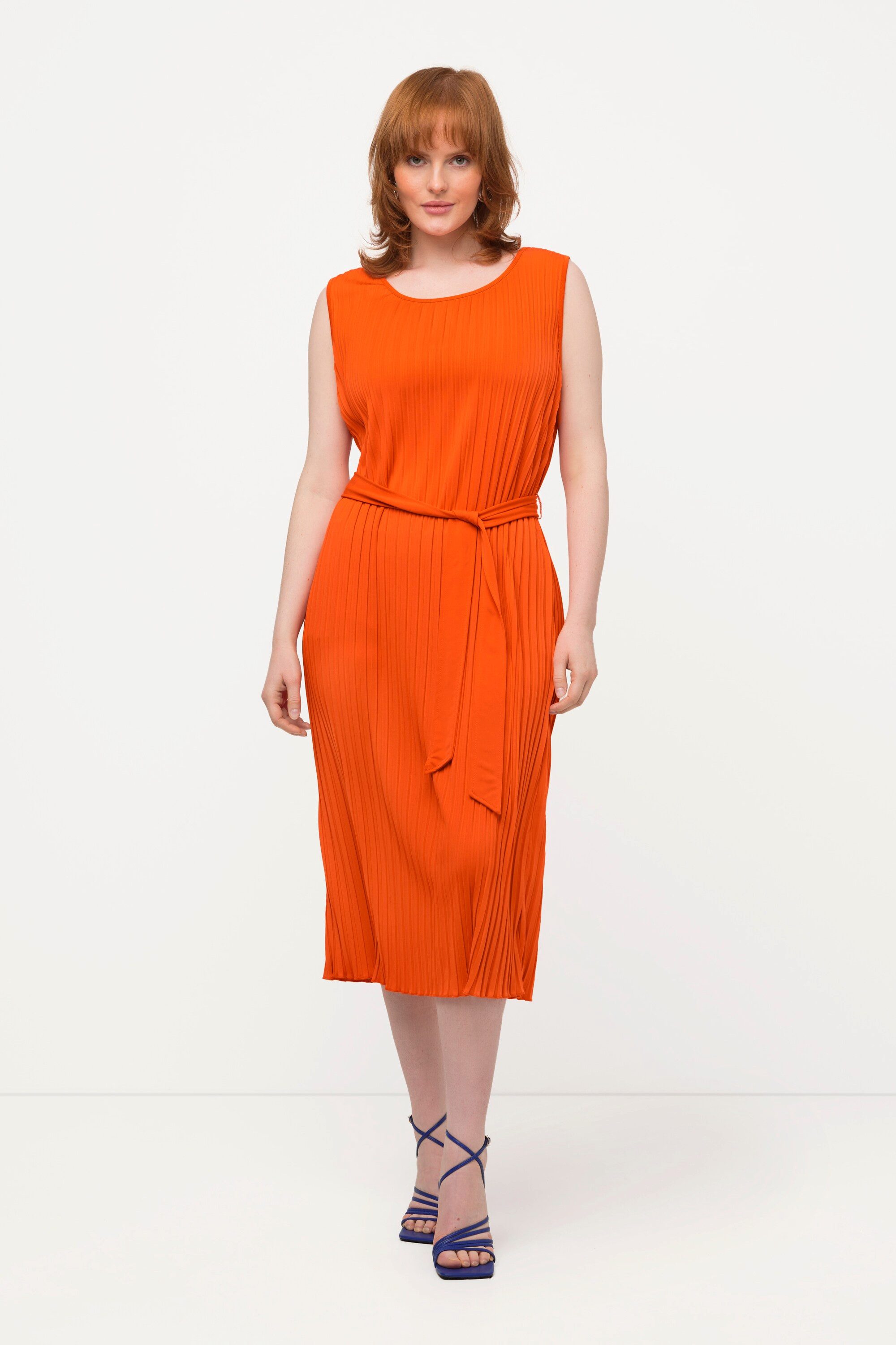 Ulla Popken Midikleid Plissee-Kleid A-Linie Rundhals günstig online kaufen