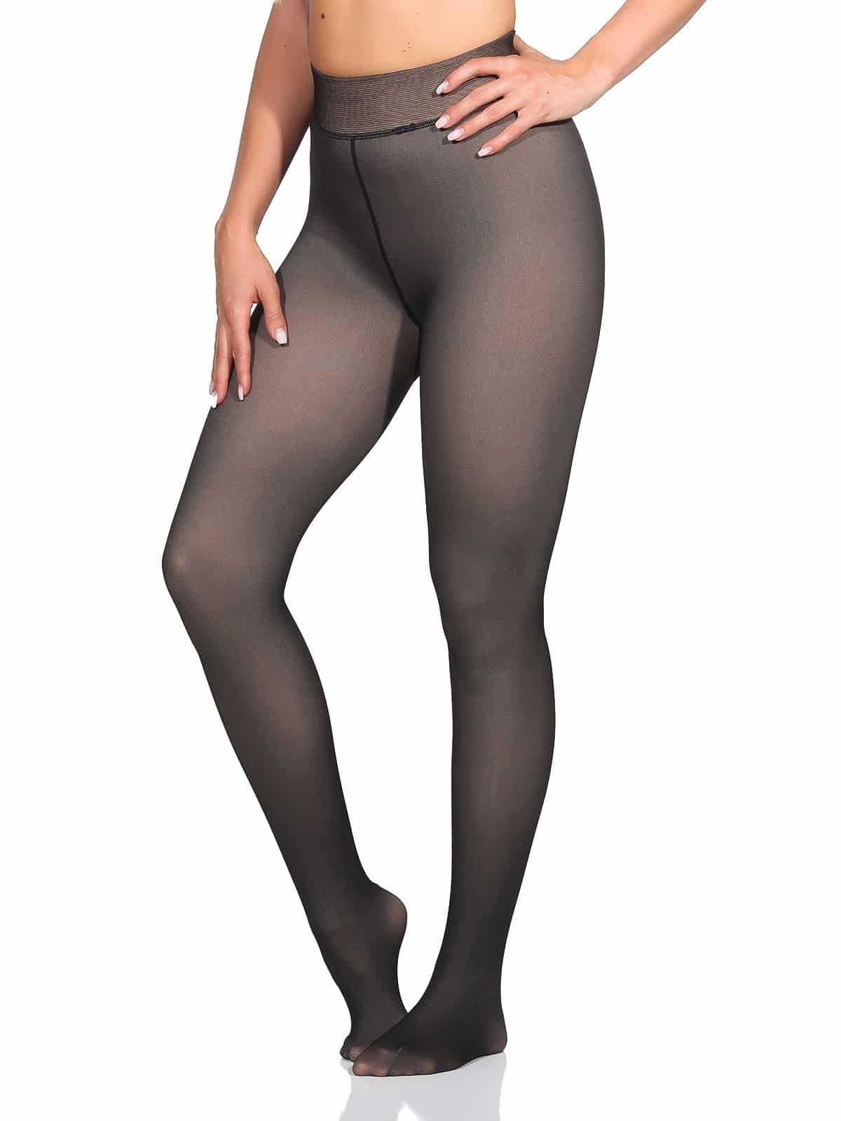 Aurela Damenmode Thermostrumpfhose Warme Strumpfhose Damen gefüttert Fake transparent Polarfleece gefüttert, Fake Transparent, breiter Gummizug