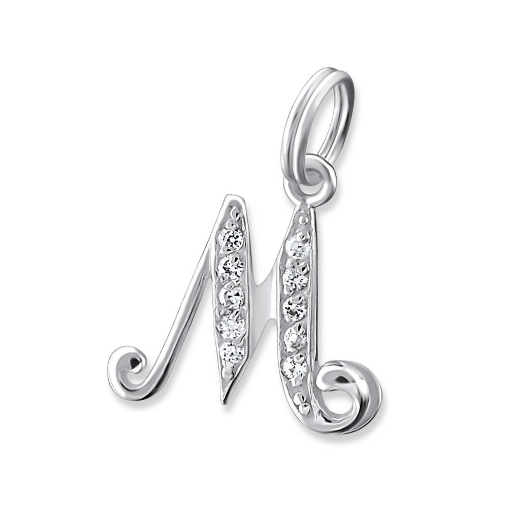 BUNGSA Anhänger Set BUCHSTABE M - Anhänger Buchstaben Kristall Silber 925 Silber Unisex (1-tlg), Pendant Halsketten