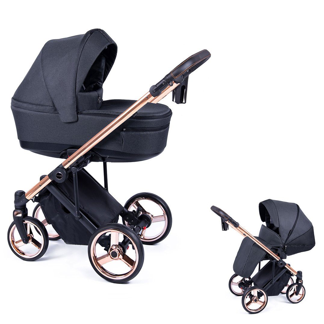 babies-on-wheels Kombi-Kinderwagen 2 in 1 Kinderwagen-Set Fado - 14 Teile - in 24 Designs Grafit = Gestell gold