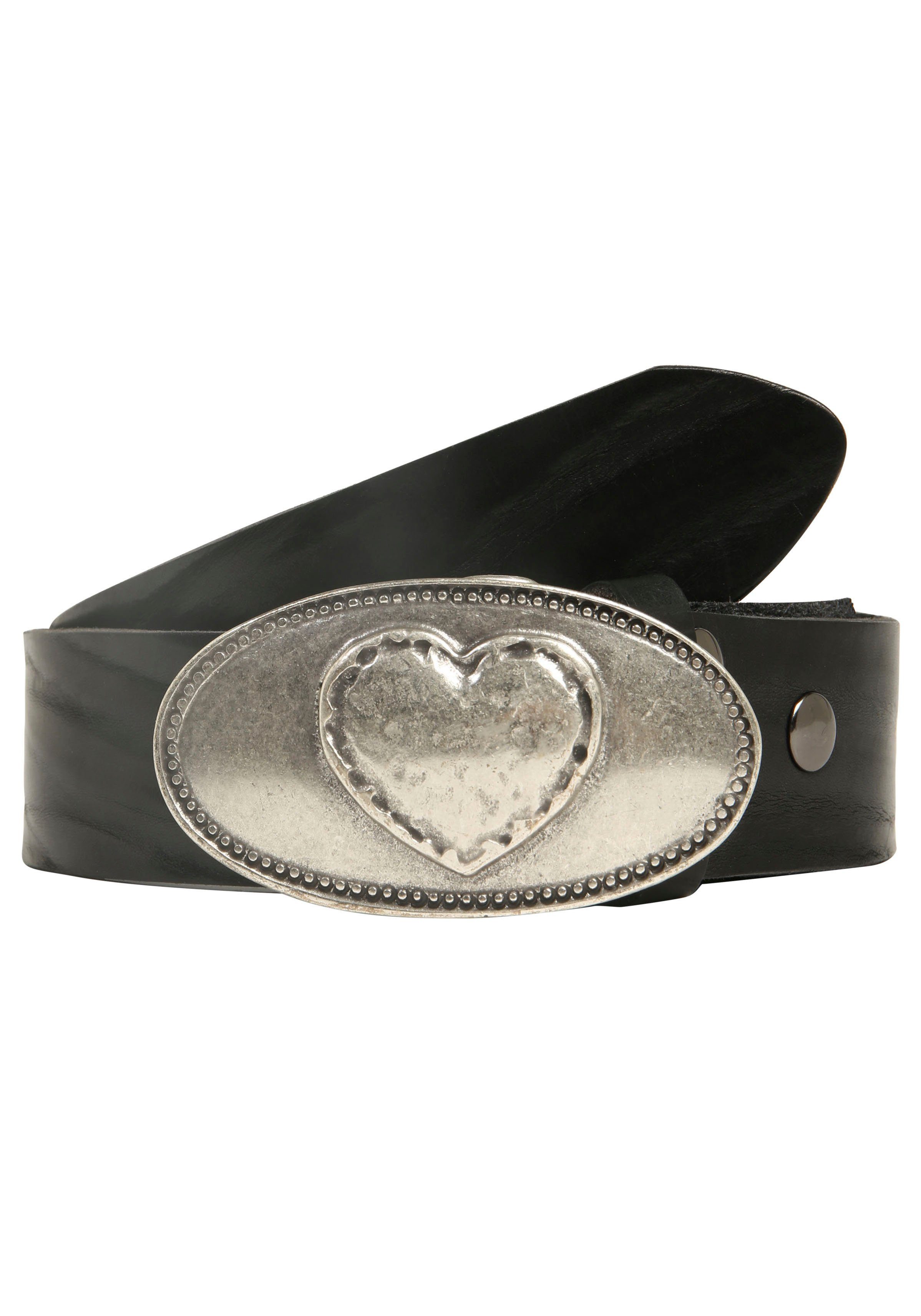 Rettungsring Gürtel Ledergürtel mit austauschbarer Schließe »Herz Oval Silber«