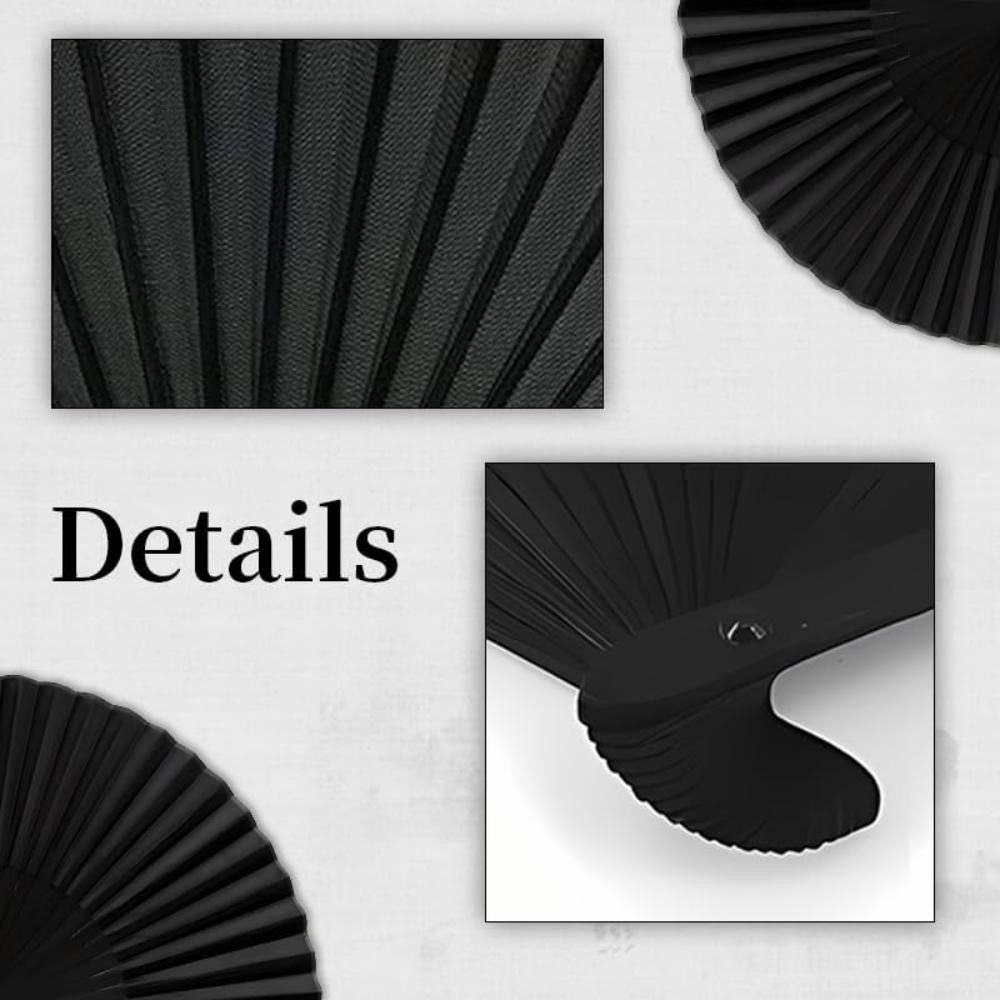 FELIXLEO Handfächer Pack of 2 Hand Fan Black Folding Fan Foldable Hand Fan Black Pocket, (1-tlg)