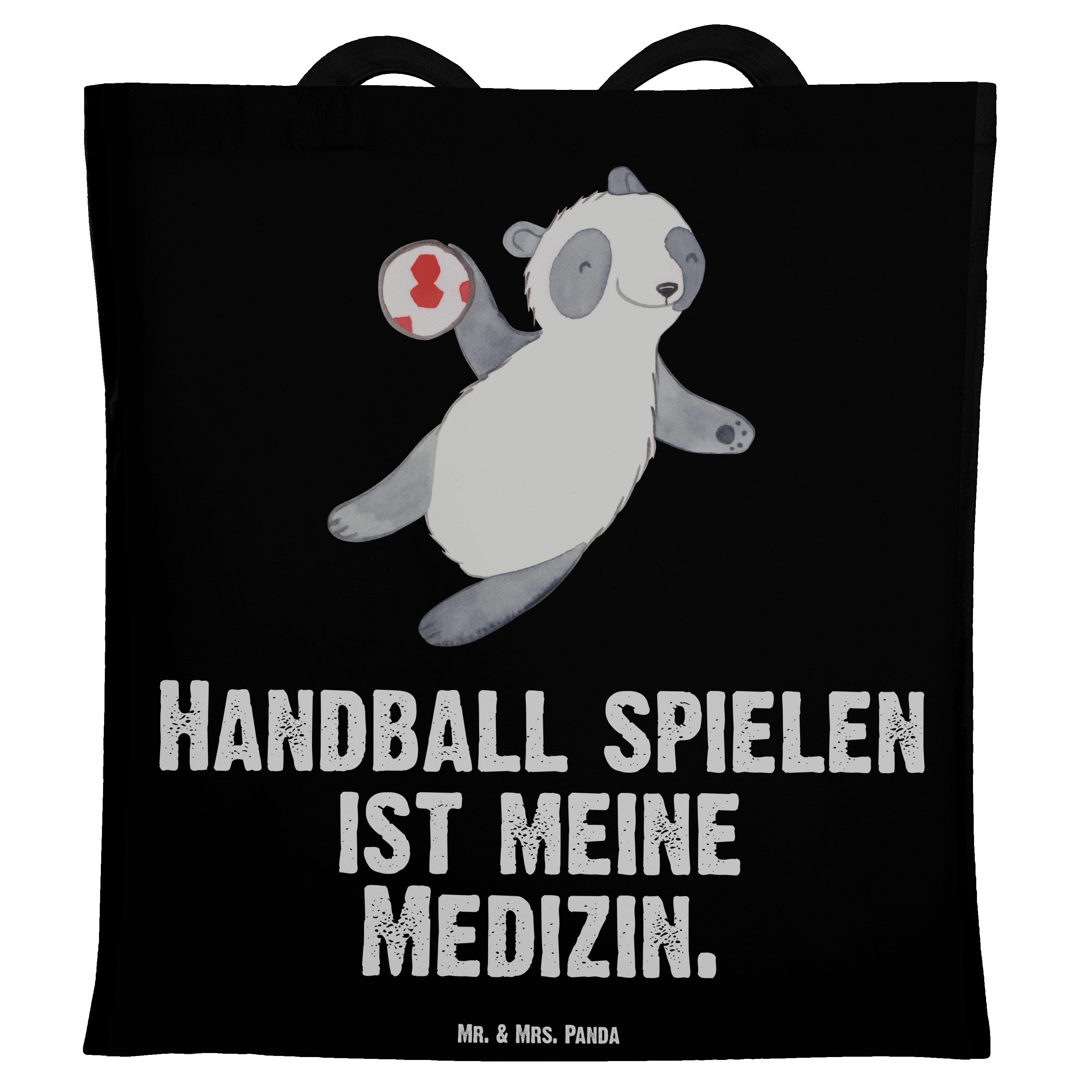 Mr. & Mrs. Panda Tragetasche Panda Handball spielen Medizin - Schwarz - Geschenk, Hobby, Sportart, (1-tlg)