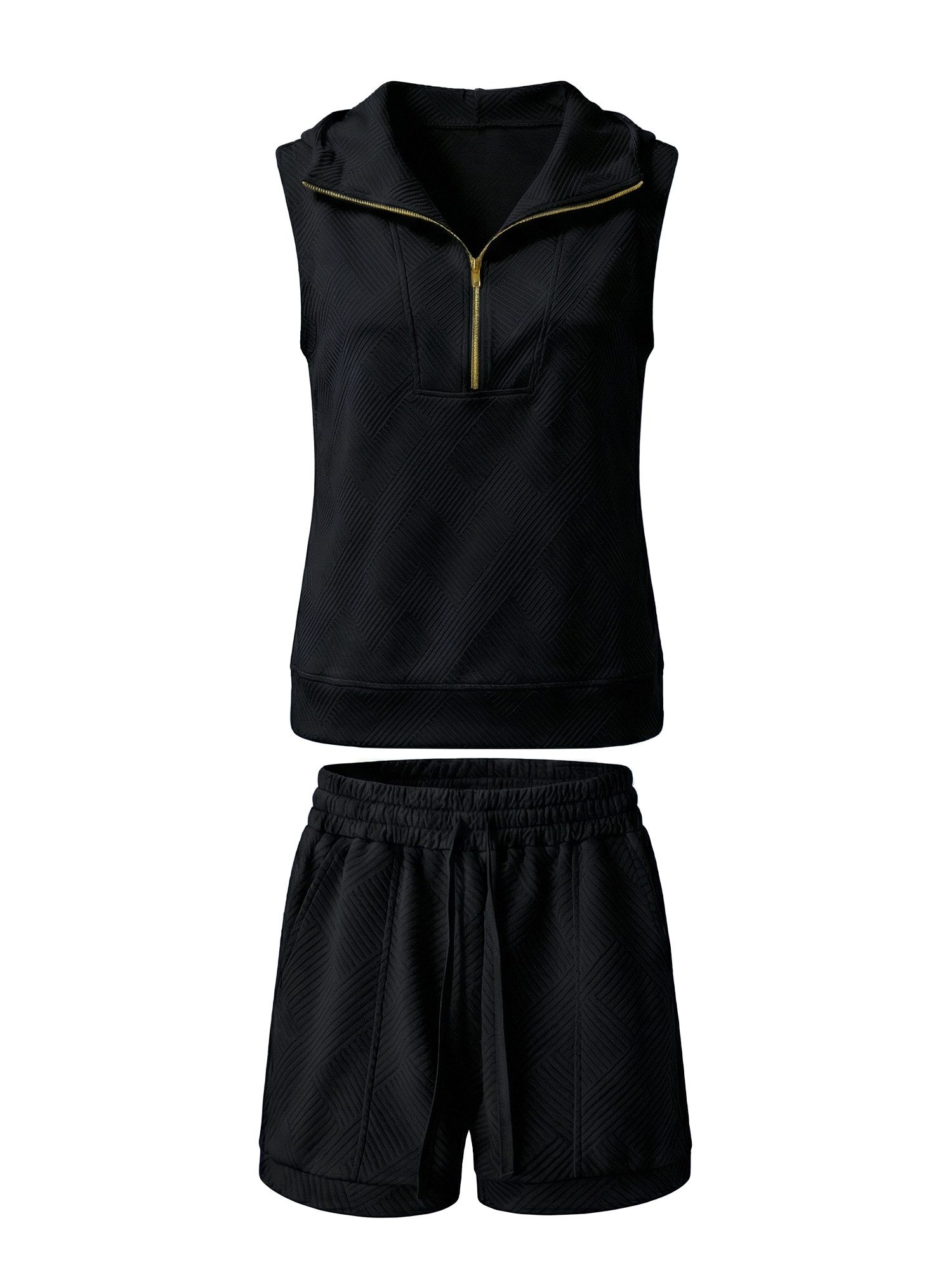 Imily Bela Hausanzug Damen Ärmelloses Top mit Reißverschluss Shorts mit Kordelzug Outfit (Set, 2 tlg., 2er-Pack, Top+Shorts) in Unifarbe – Bild 5 von 5